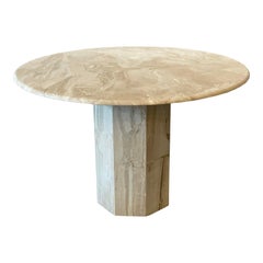 1980s Postmodern Used Travertine Round Dining/Entry Table Honed
