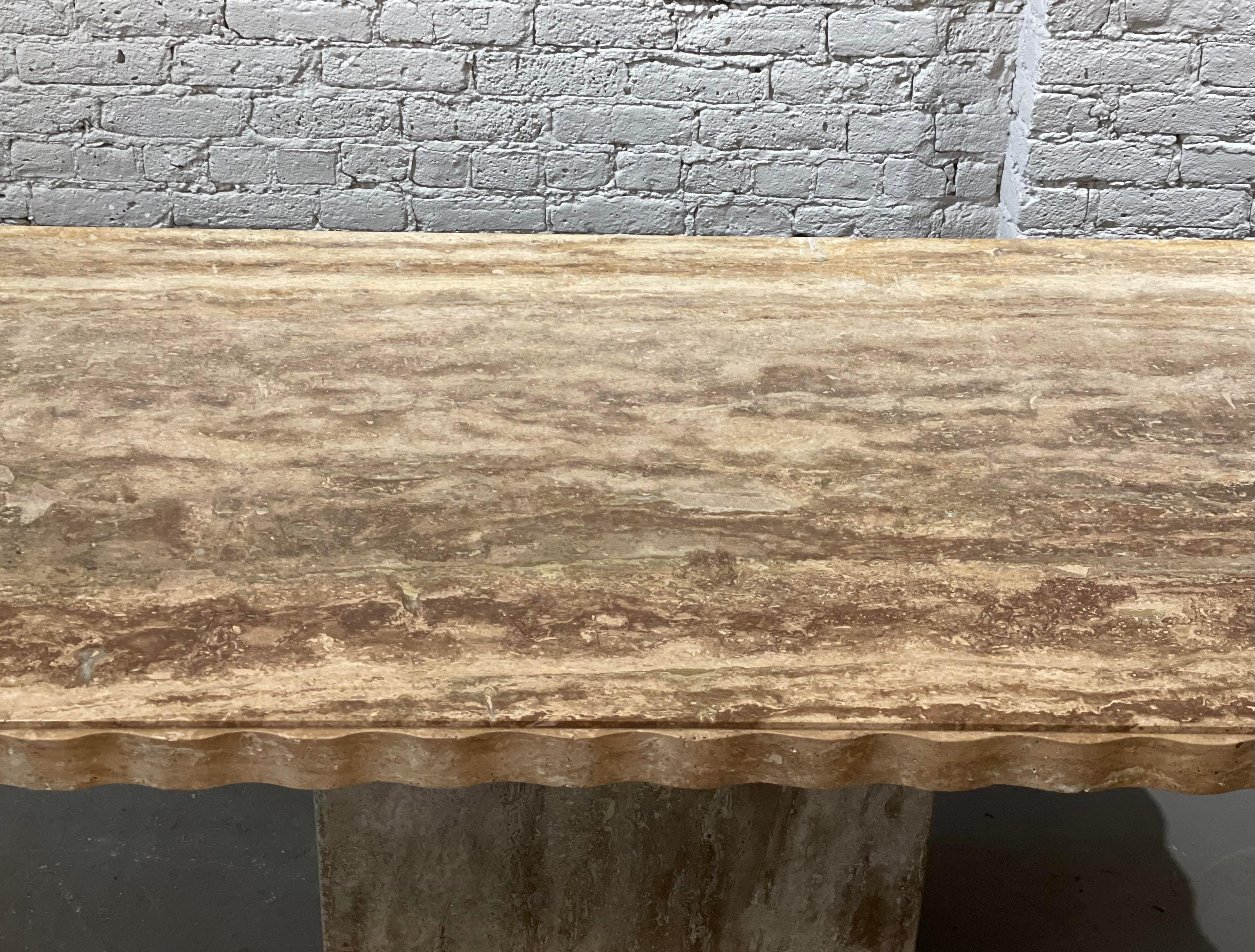 1980s Postmodern Walnut Travertine Dining Table with Scalloped Edge 5