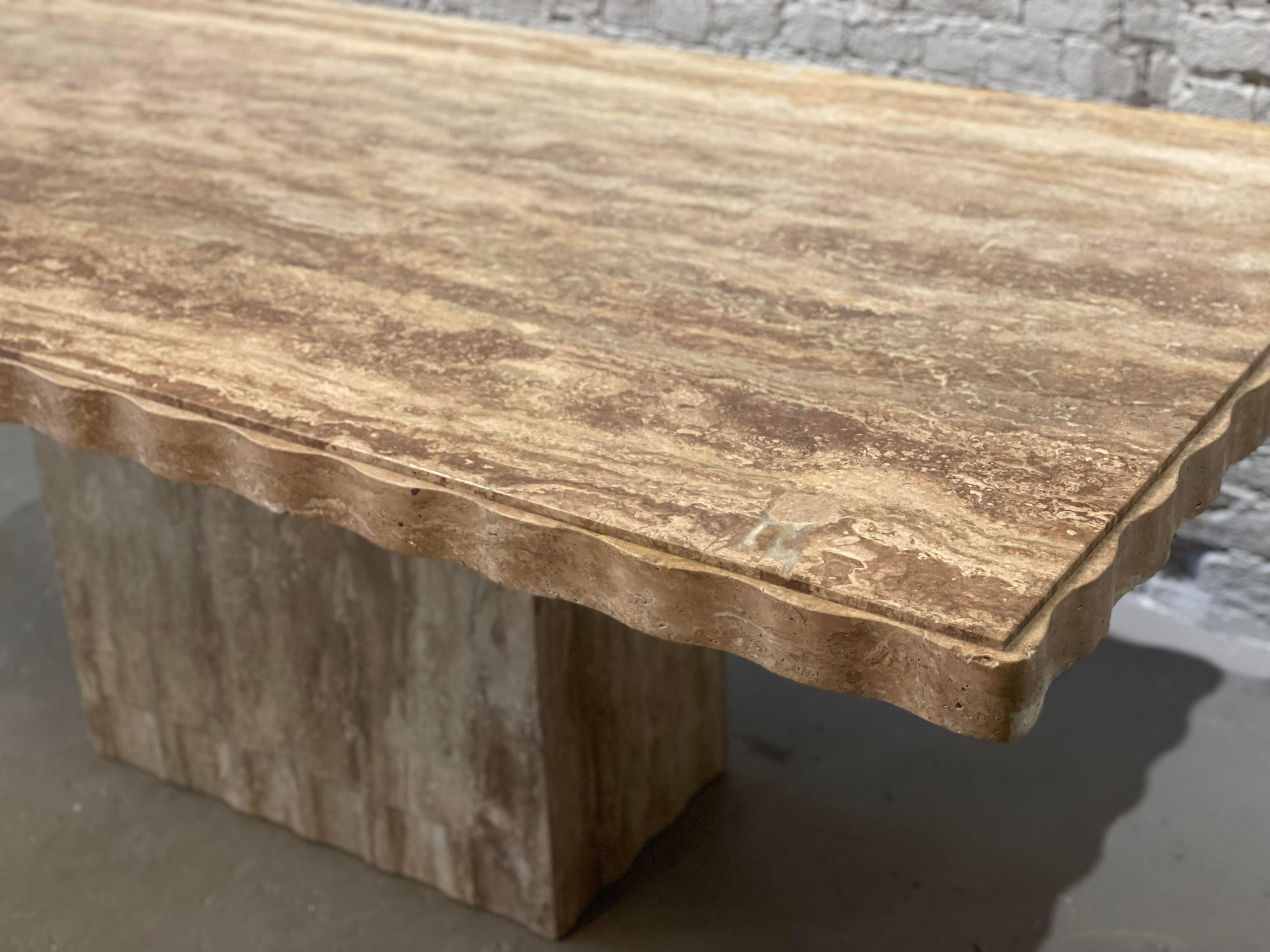 1980s Postmodern Walnut Travertine Dining Table with Scalloped Edge 7