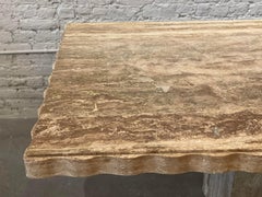 1980s Postmodern Walnut Travertine Dining Table with Scalloped Edge