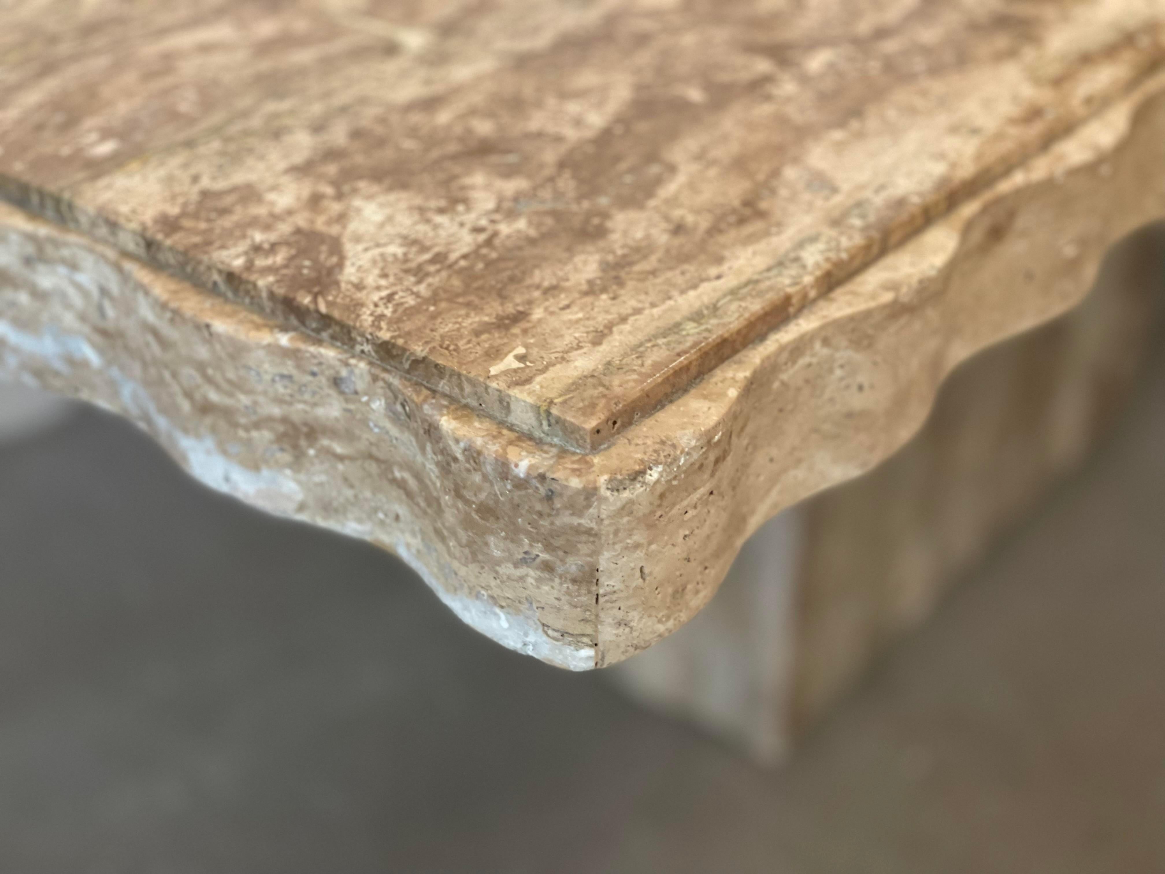 1980s Postmodern Walnut Travertine Dining Table with Scalloped Edge 2