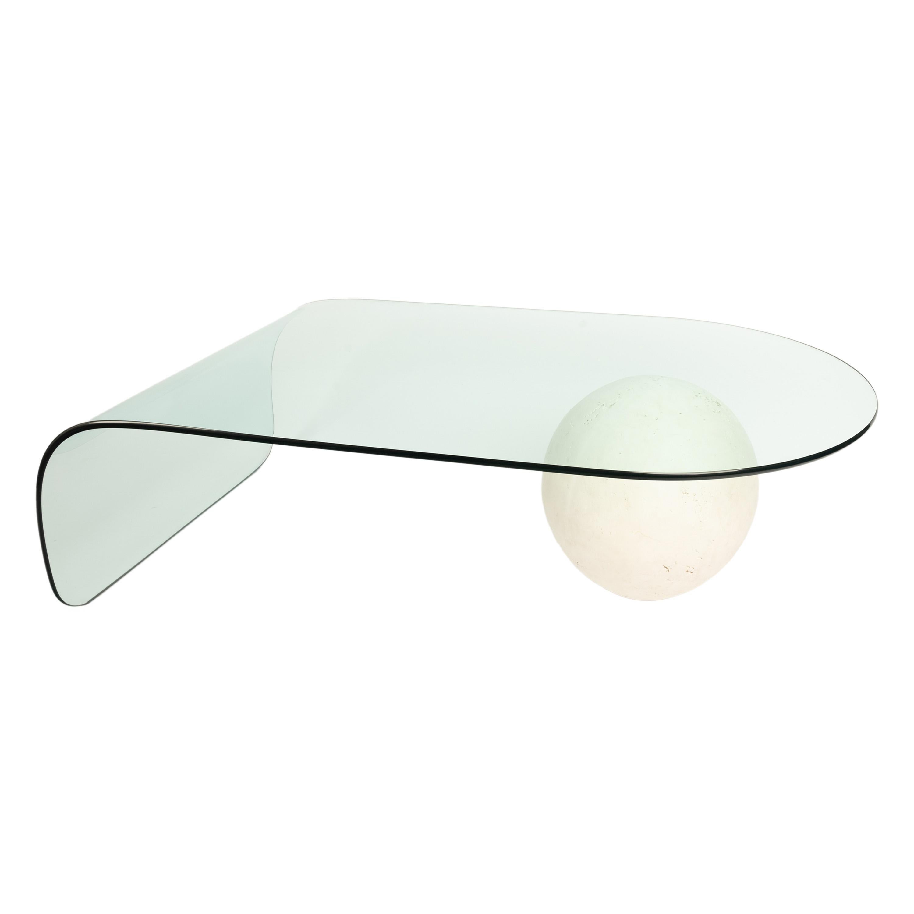 American 1980's Postmodern Waterfall Glass & Stone Sphere Coffee Table Leon Rose for Pace