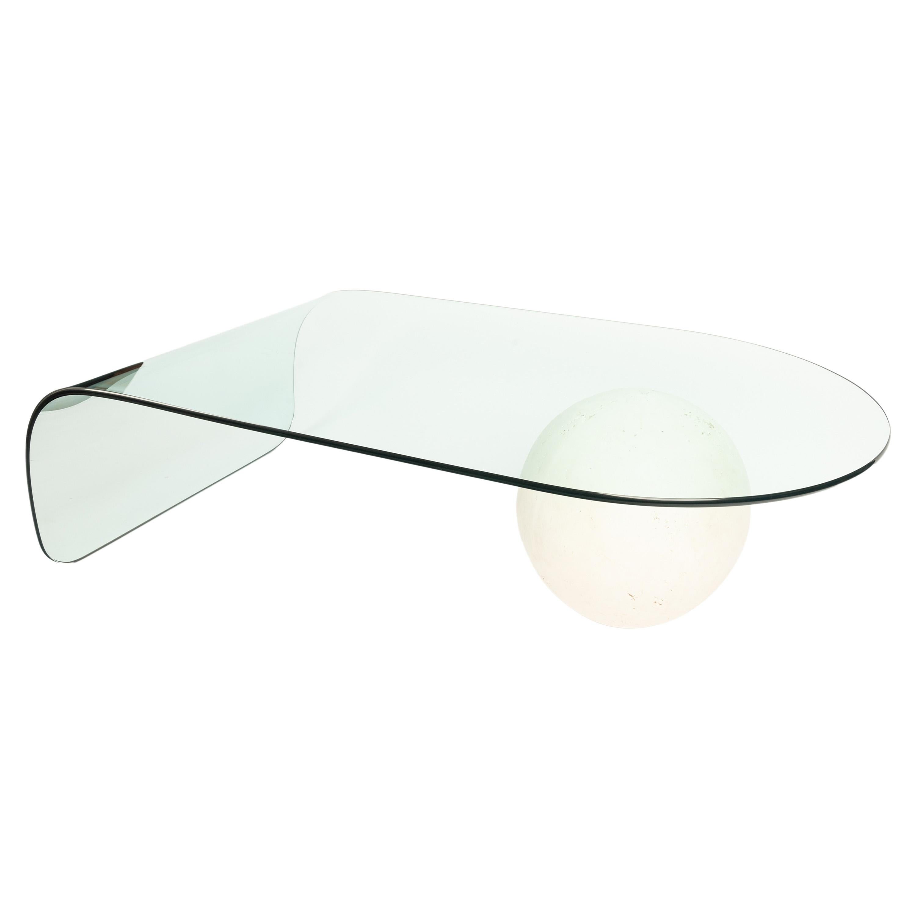 Tempered 1980's Postmodern Waterfall Glass & Stone Sphere Coffee Table Leon Rose for Pace