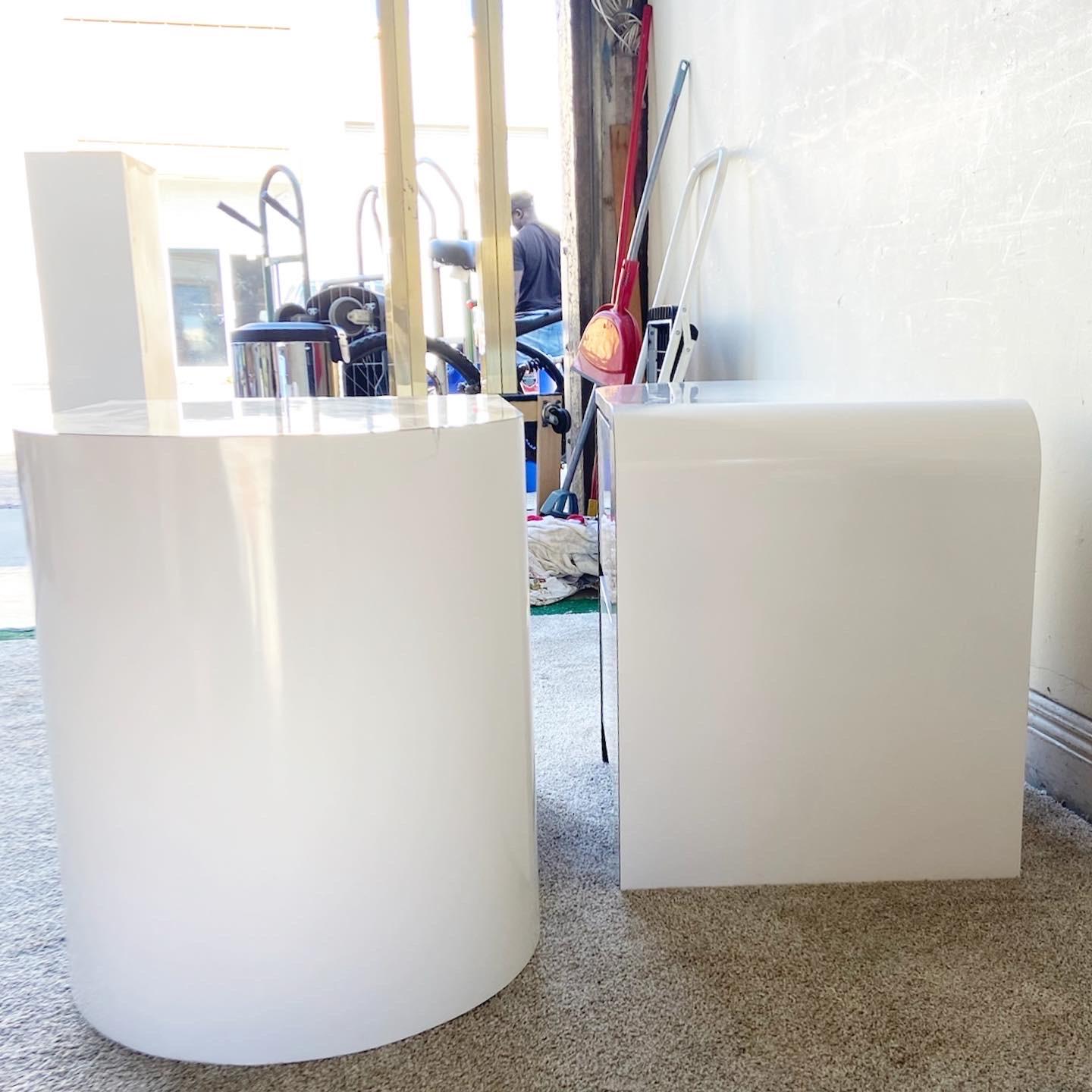 Late 20th Century 1980s Postmodern White and Black Lacquer Laminate Nightstands - a Pair