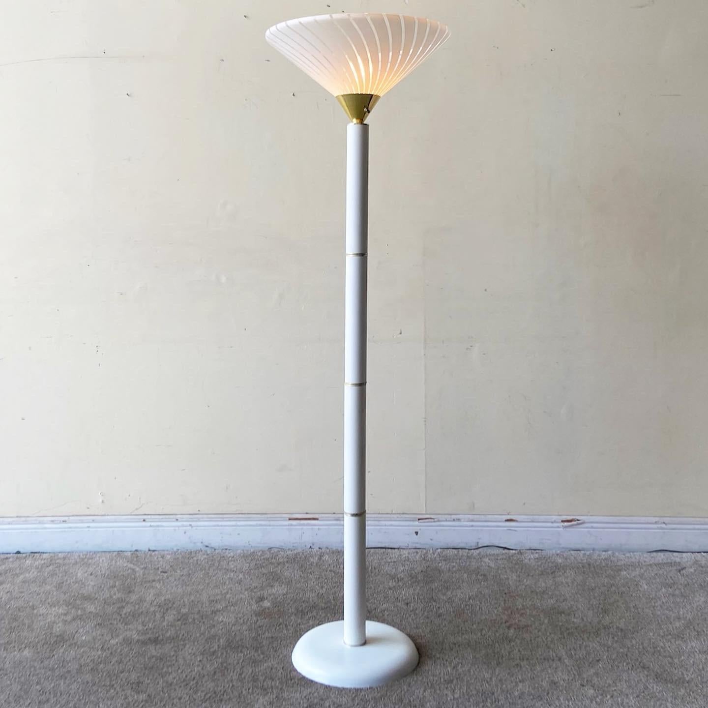 American 1980s Postmodern White and Gold Floor Lamp For Sale