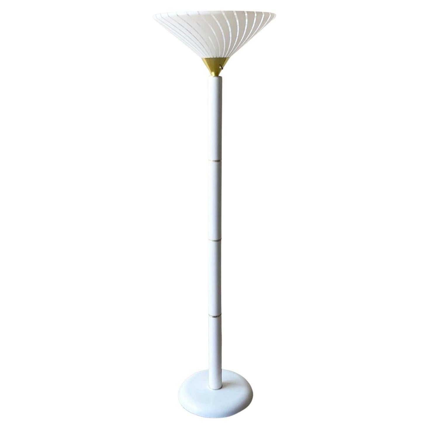 1980s Postmodern White and Gold Floor Lamp For Sale