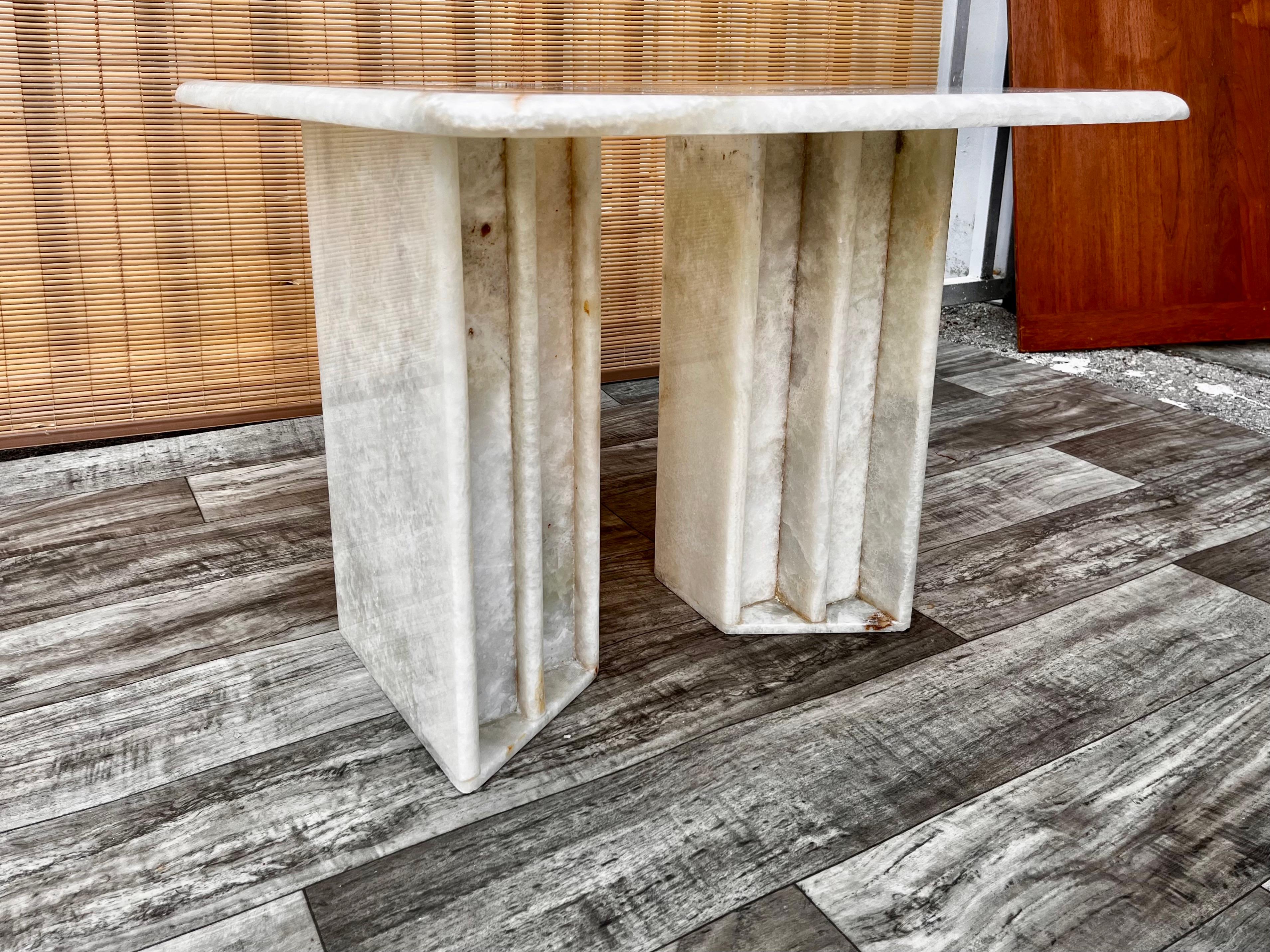 1980s Postmodern White Onyx Marble Occasional Size Table 7