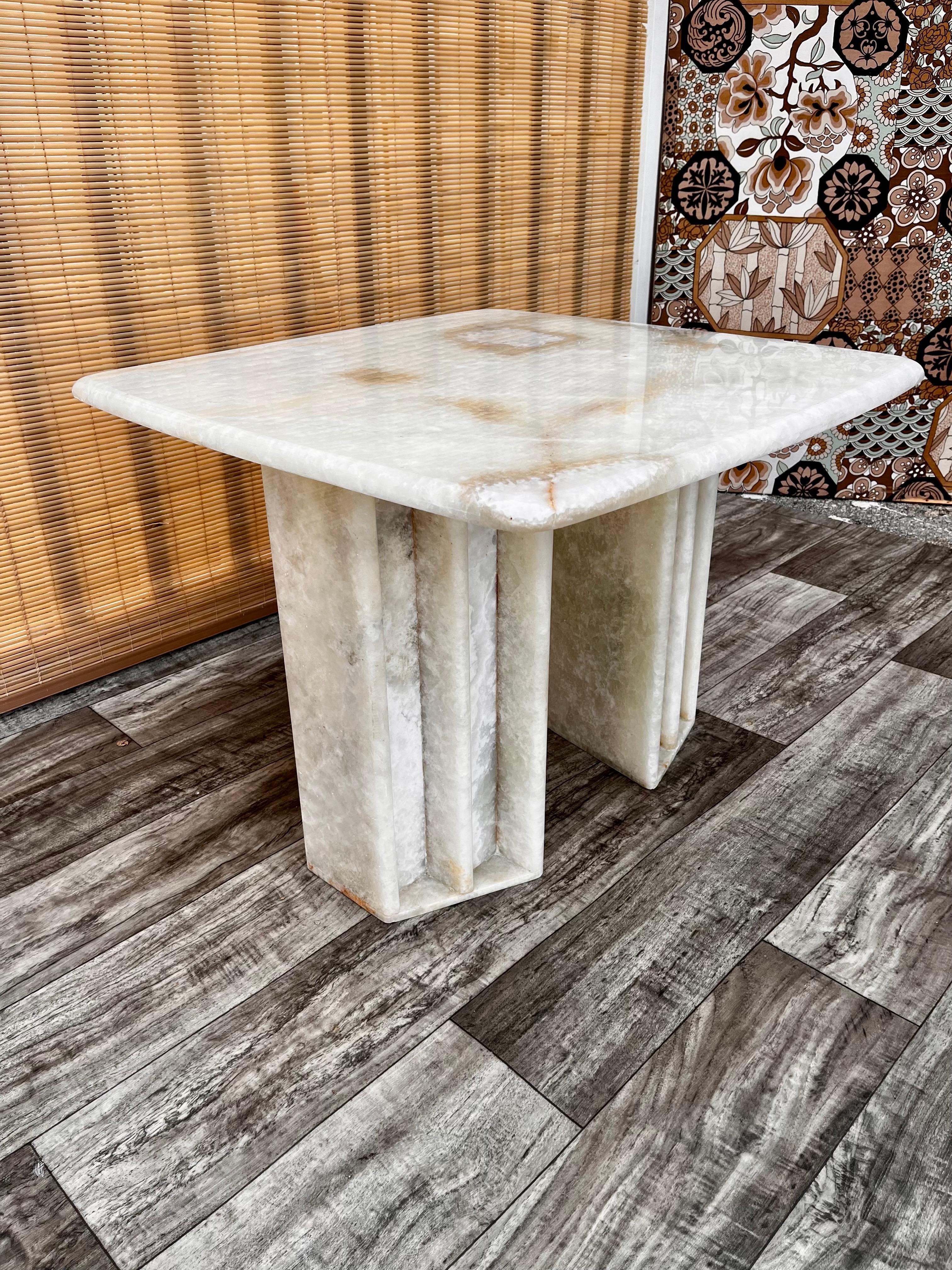 American 1980s Postmodern White Onyx Marble Occasional Size Table