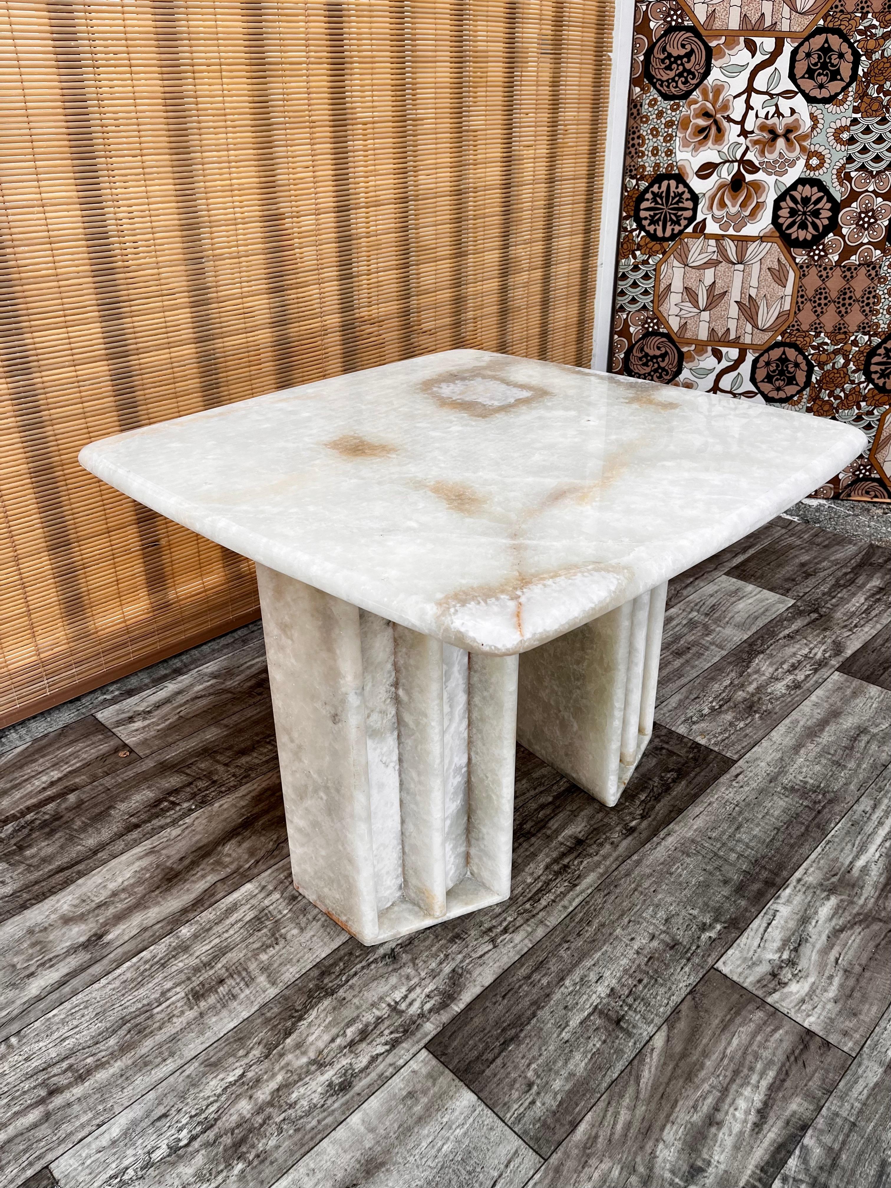 Late 20th Century 1980s Postmodern White Onyx Marble Occasional Size Table