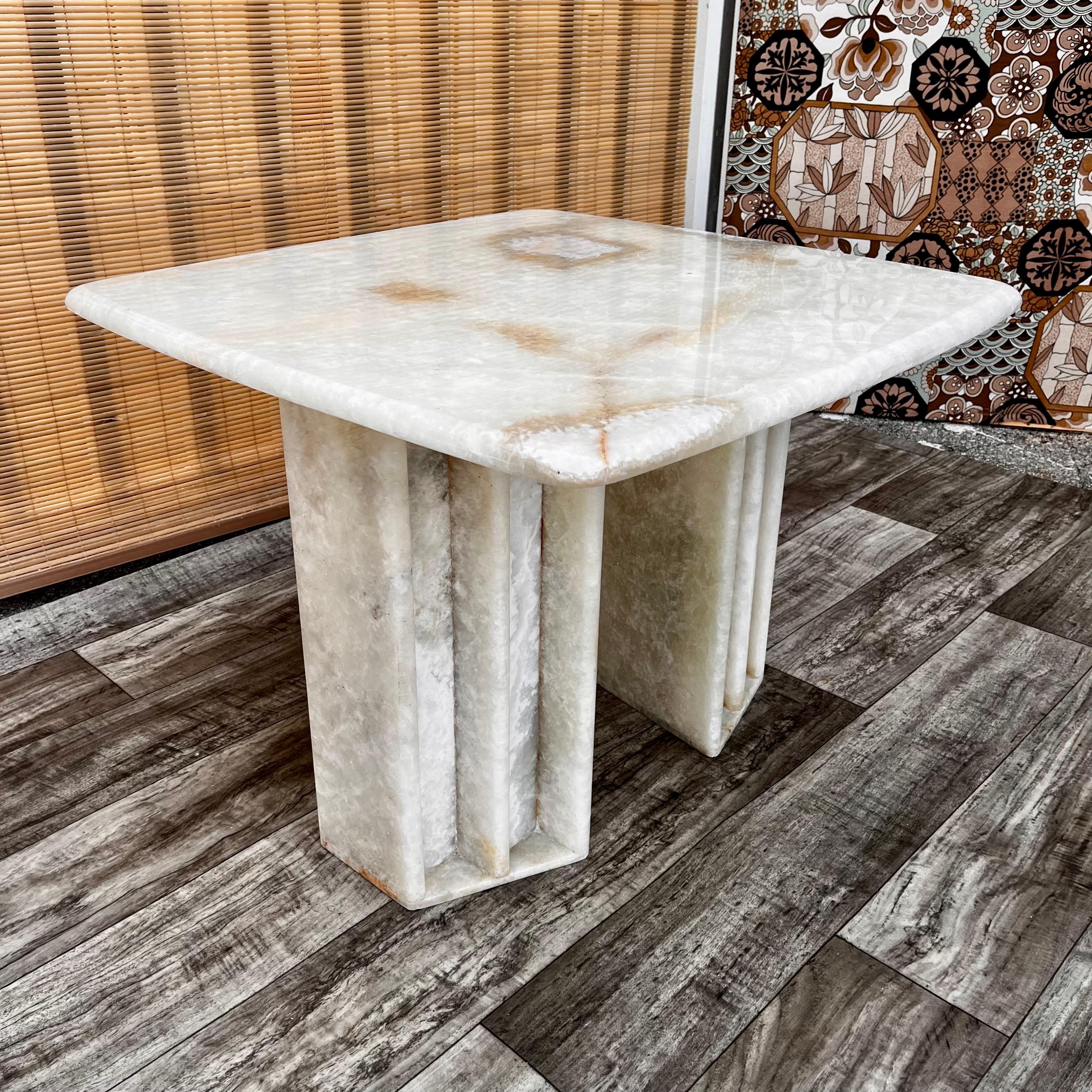 1980s Postmodern White Onyx Marble Occasional Size Table 1