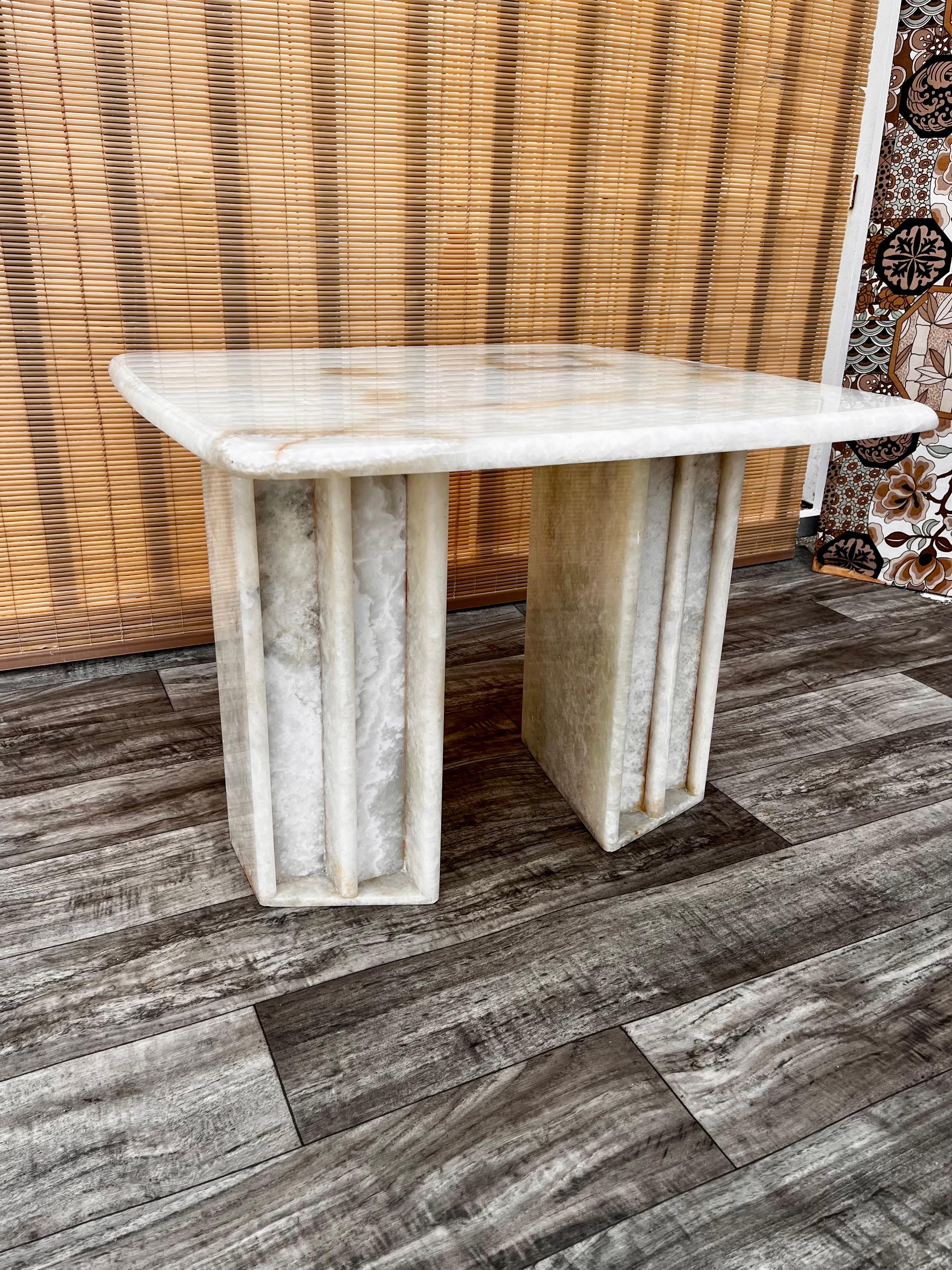 1980s Postmodern White Onyx Marble Occasional Size Table 3