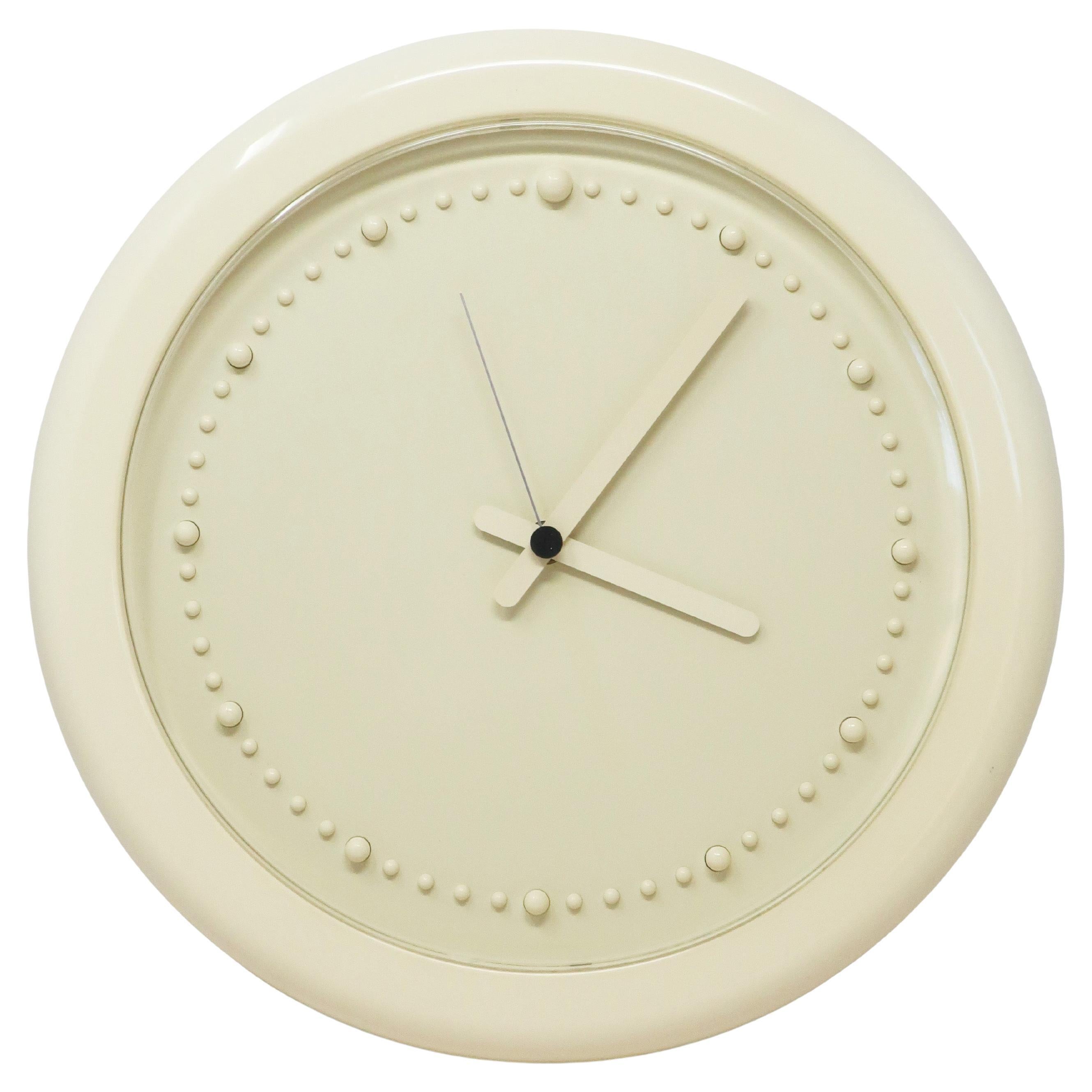 1980s Postmodern White Rexite Zero 980 Wall Clock For Sale
