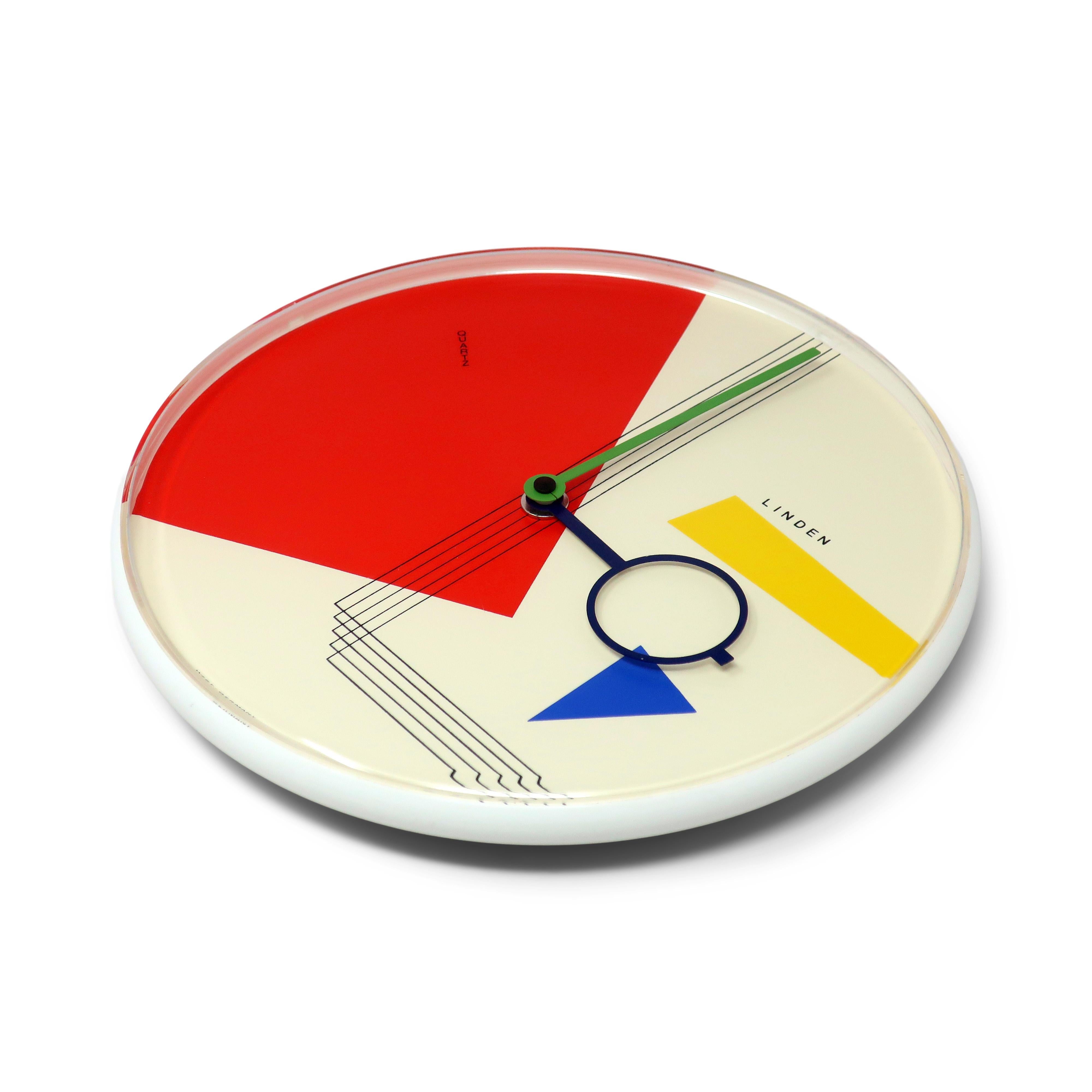 20th Century 1980s Postmodern White Wall Clock by Linden For Sale
