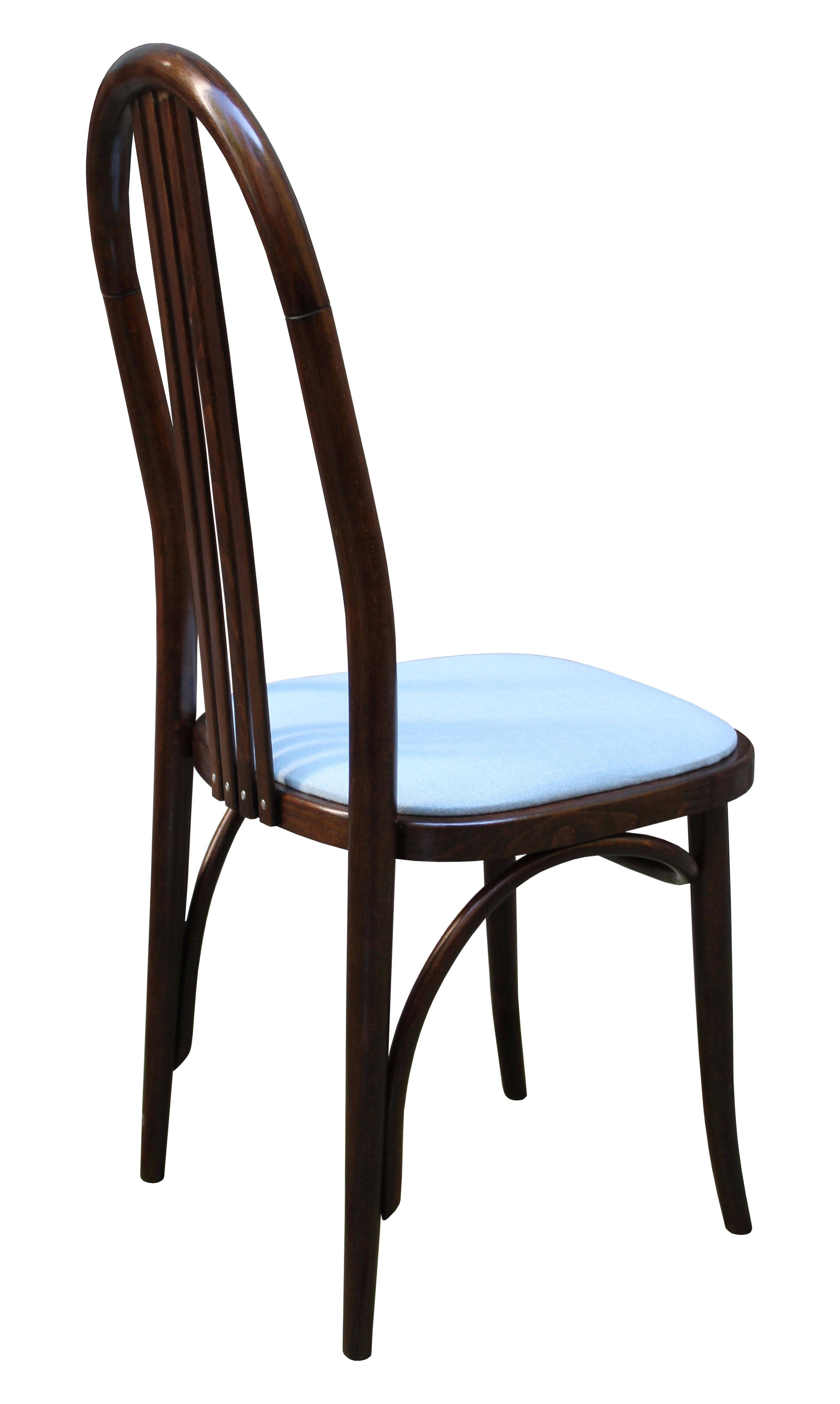 This is an original Postmodernist dining chair model No. 45, designed by Josef Macek and produced by TON Furniture Company in the late 1980’s Czechoslovakia.

As a result of Europe splitting into the West and East after the war, TON was founded as a