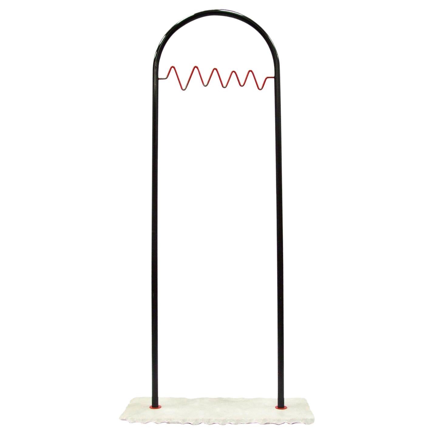 1980s Postmodernist Metal Memphis Style Coat Stand with Marble Base For Sale