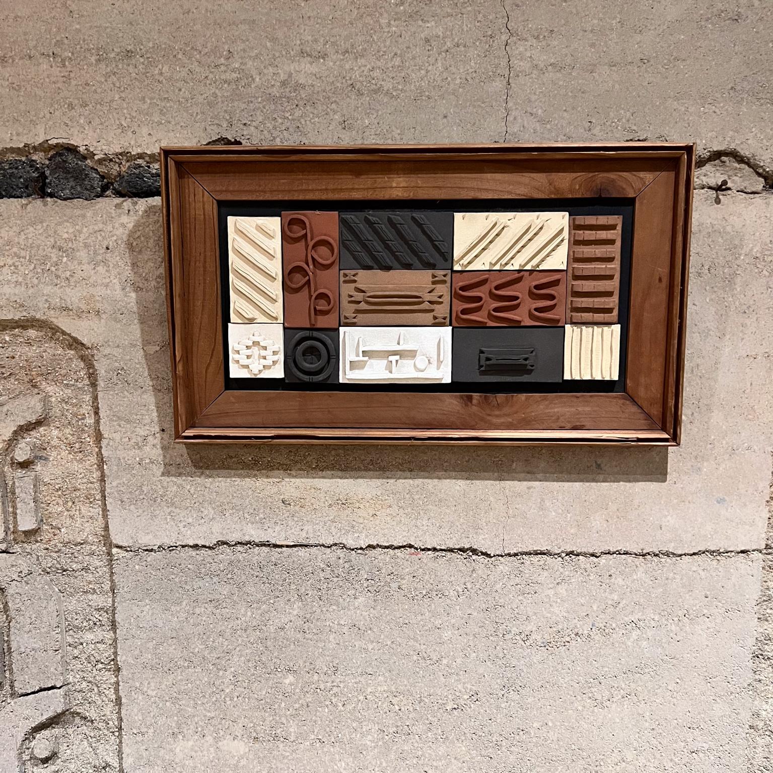 Modern 1980s Pottery Tile Wall Art Framed in Wood For Sale