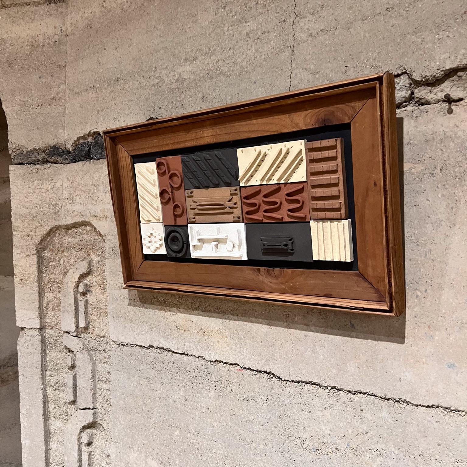 1980s Pottery Tile Wall Art Framed in Wood In Good Condition For Sale In Chula Vista, CA
