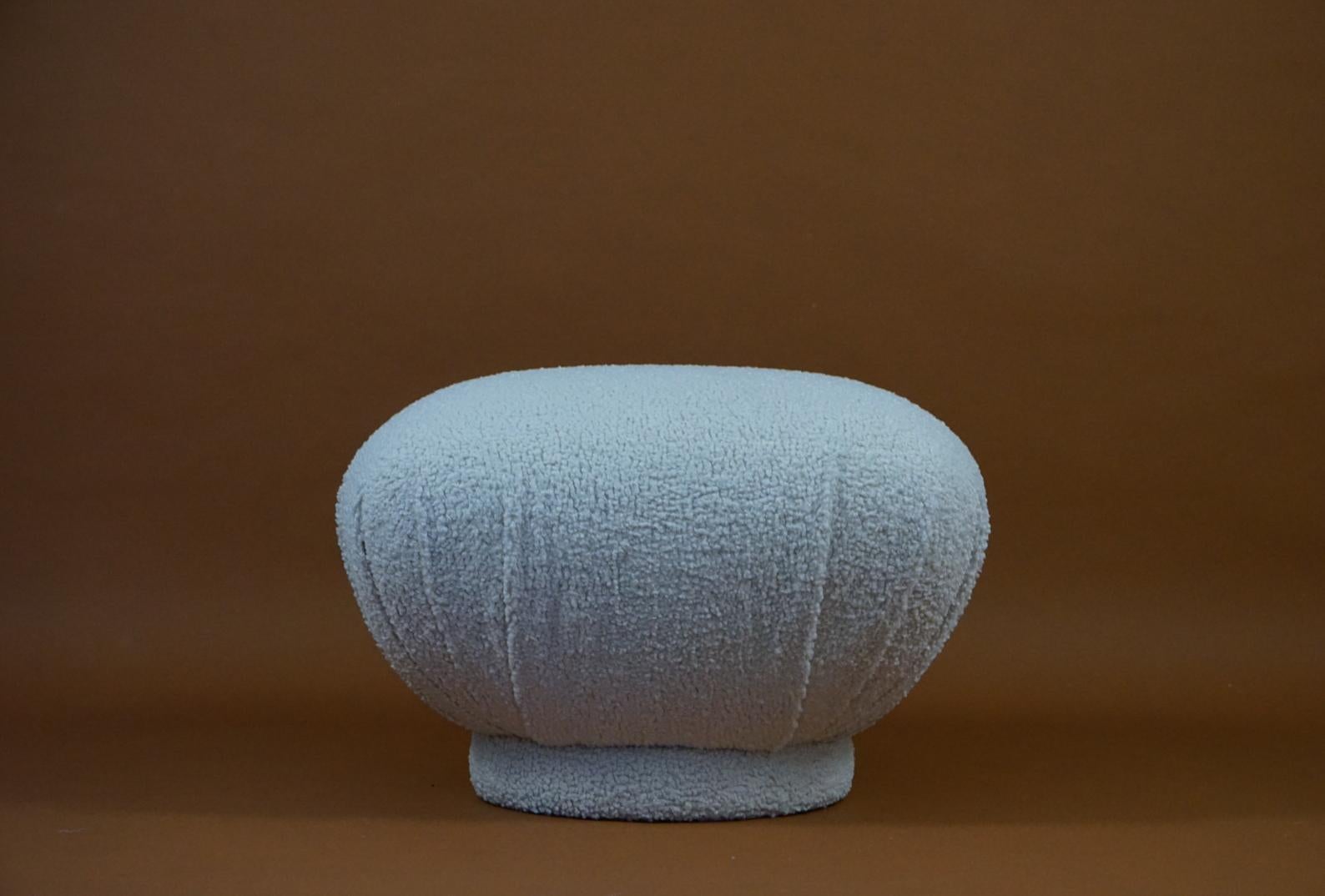 Classic Pouf - Ottoman from 1980s commonly attributed to Karl Springer, Vladimir Kagan, Milo Baughman or Steve Chase. This particular model didn't have any tags when purchased but is vintage from the 1980s and we have reupholstered in a beautiful