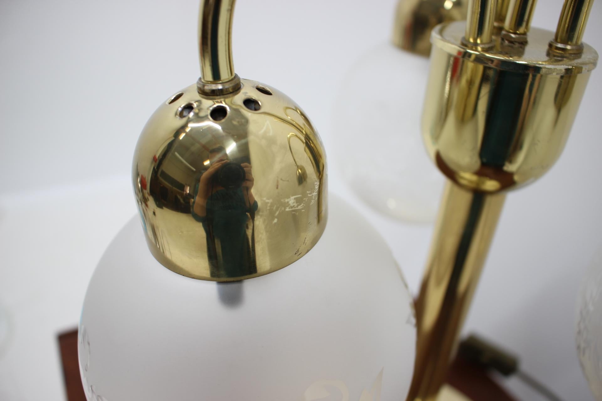 Brass 1980s Preciosa Glass Table Lamp, Czechoslovakia For Sale