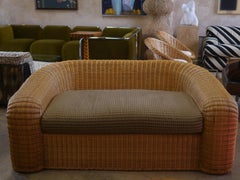 1980s Preview Muebles Lápiz Caña Ratán Loveseat de diseño