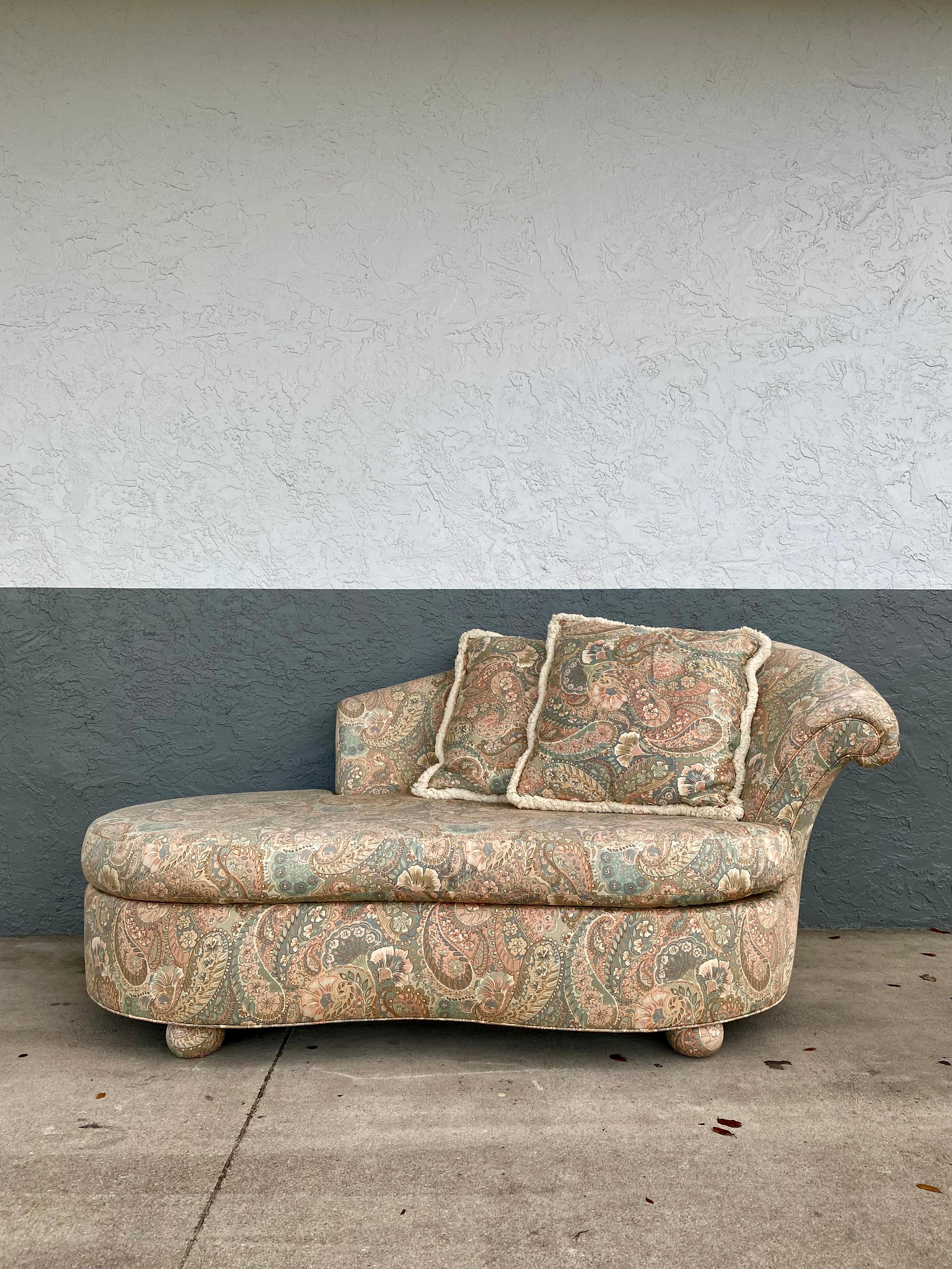 Rare Preview sculptural kidney shape paisley chaise. In style of Kagan. A statement piece which is also comfortable and packed with personality! Outstanding design is exhibited throughout the monumental form. Timeless and striking, this piece can be
