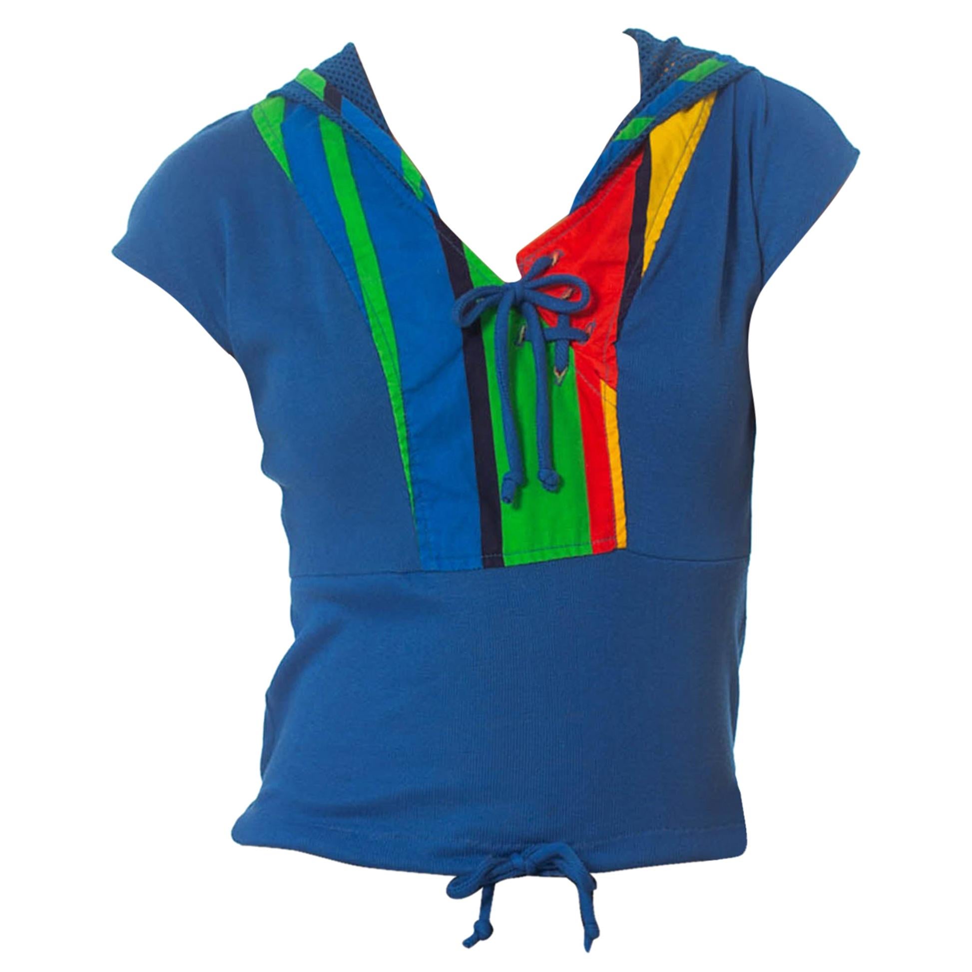 1980S Primary  Color Sporty Knit Top With Mesh Net Hood