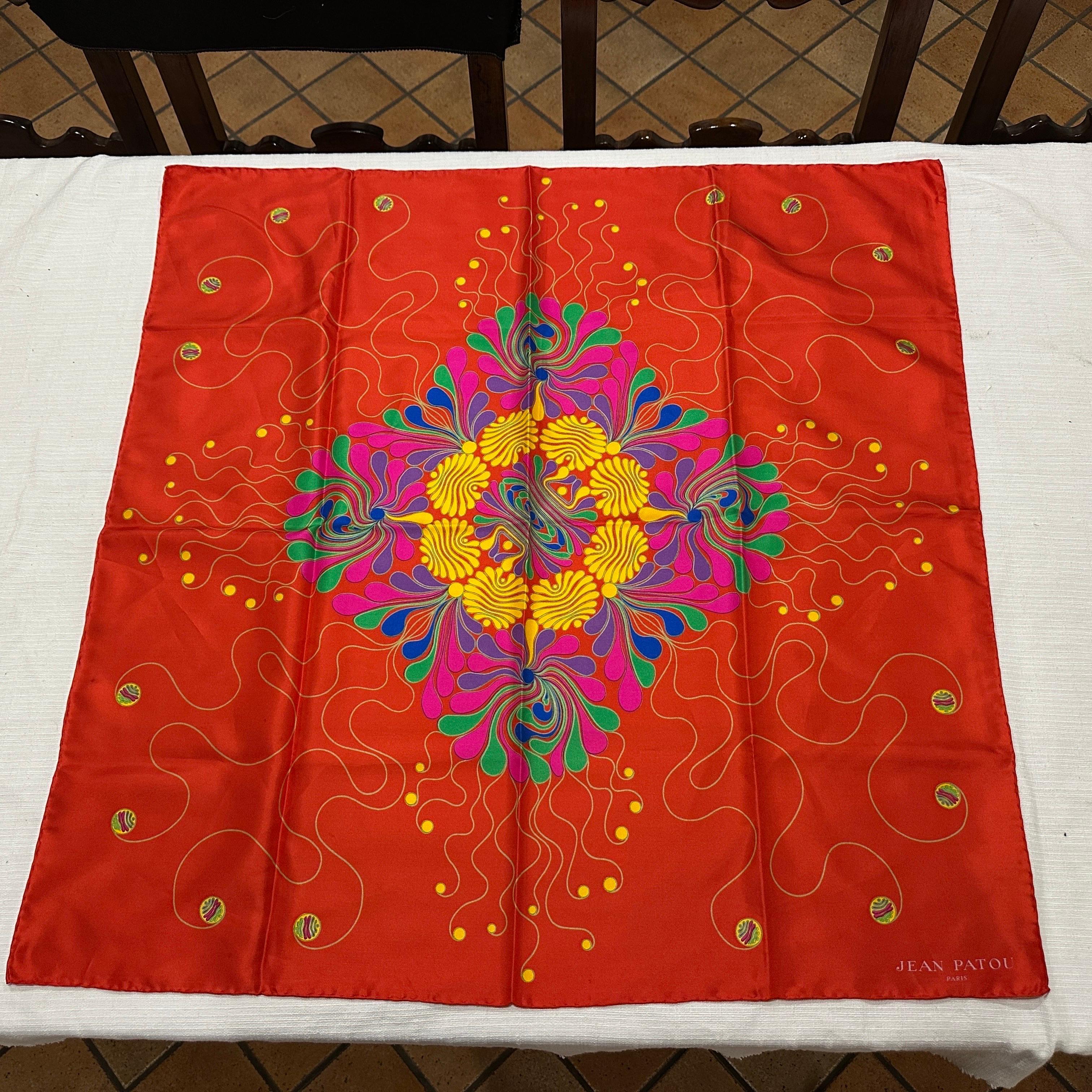 1980er Psychedelisches Blumenmuster Seidenschal von Jean Patou im Angebot 5