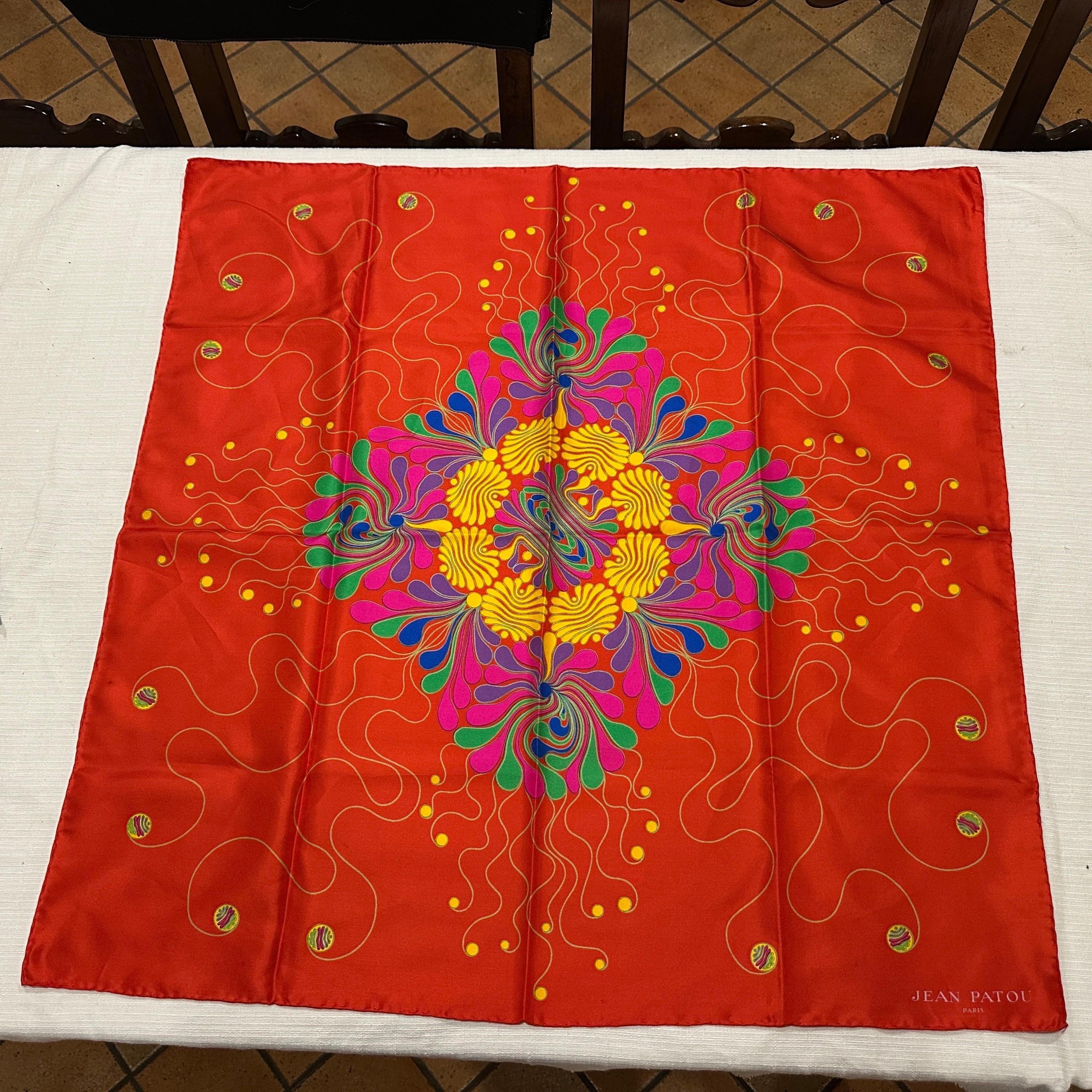 1980er Psychedelisches Blumenmuster Seidenschal von Jean Patou im Angebot 9