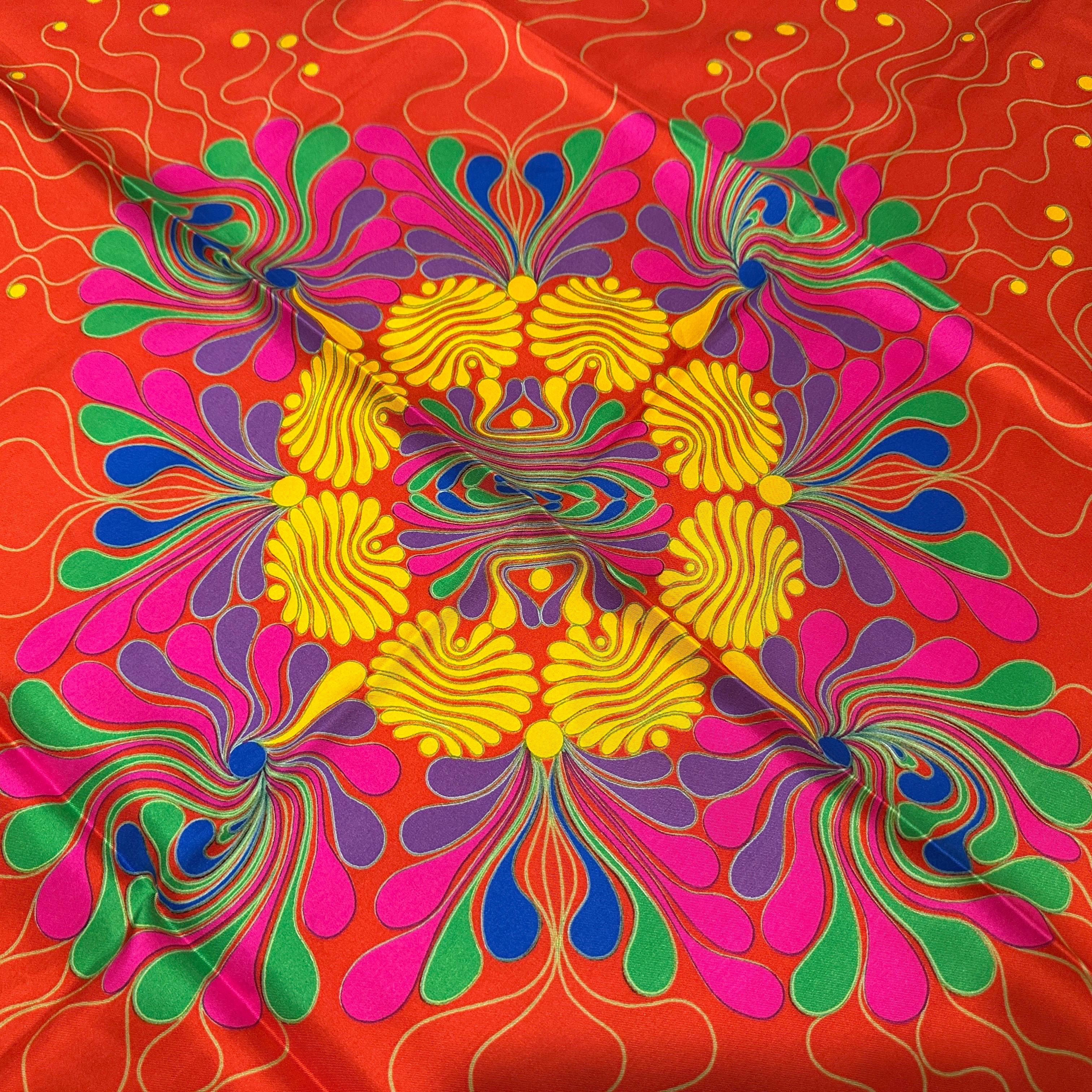 1980er Psychedelisches Blumenmuster Seidenschal von Jean Patou im Angebot 10