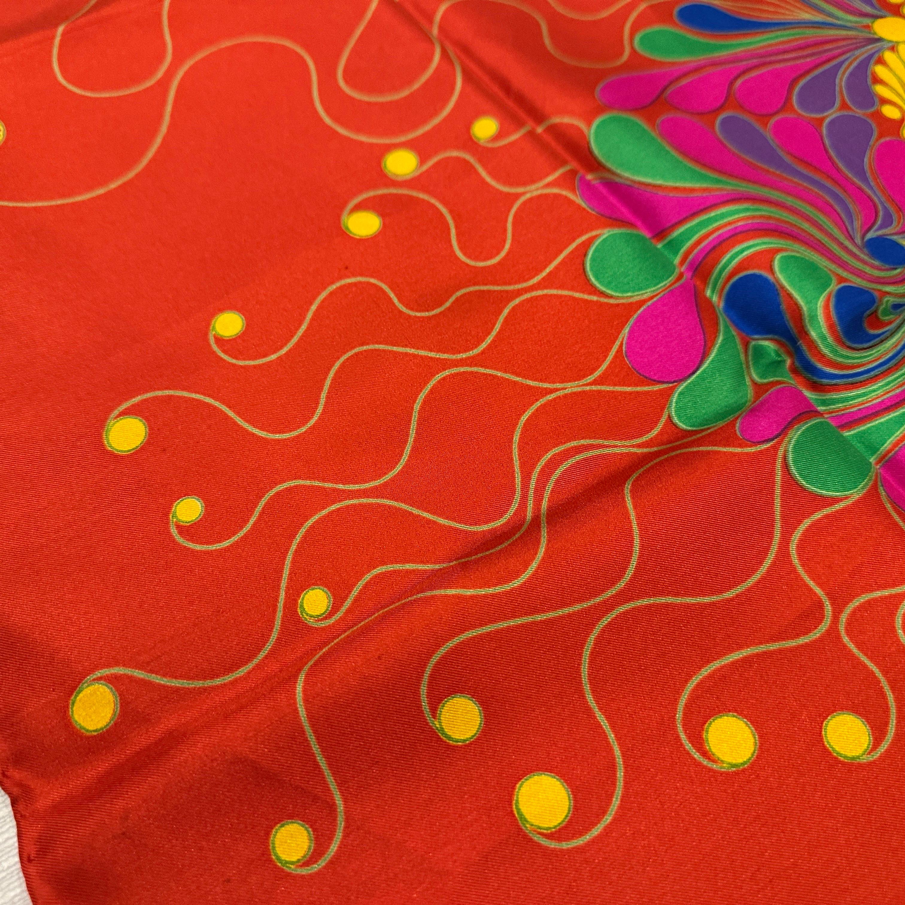 1980er Psychedelisches Blumenmuster Seidenschal von Jean Patou für Damen oder Herren im Angebot