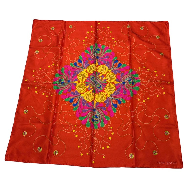 Foulard Vintage En Soie Jean Patou Paris - Foulard Carré Orange Années 70