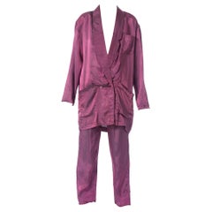 1980S Purple Acetate Taffeta Oversized Blazer Pant Suit