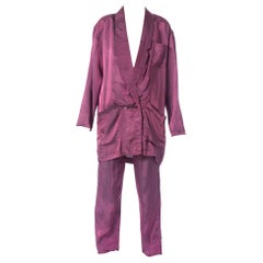 Vintage 1980S Purple Acetate Taffeta Oversized Blazer Pant Suit