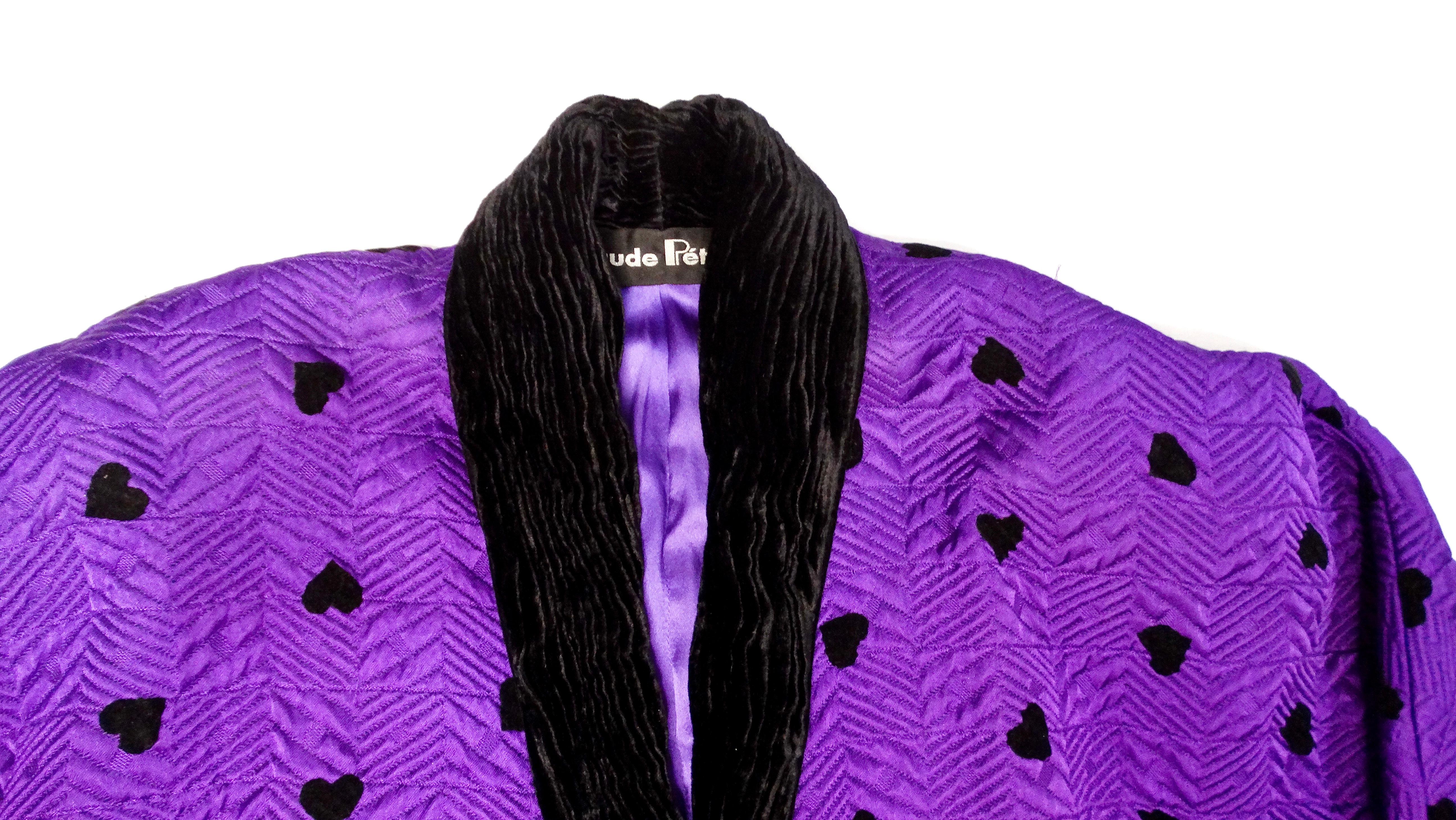 Women's 1980s Purple & Black Hearts Blazer & Pencil Skirt Suit Set For Sale