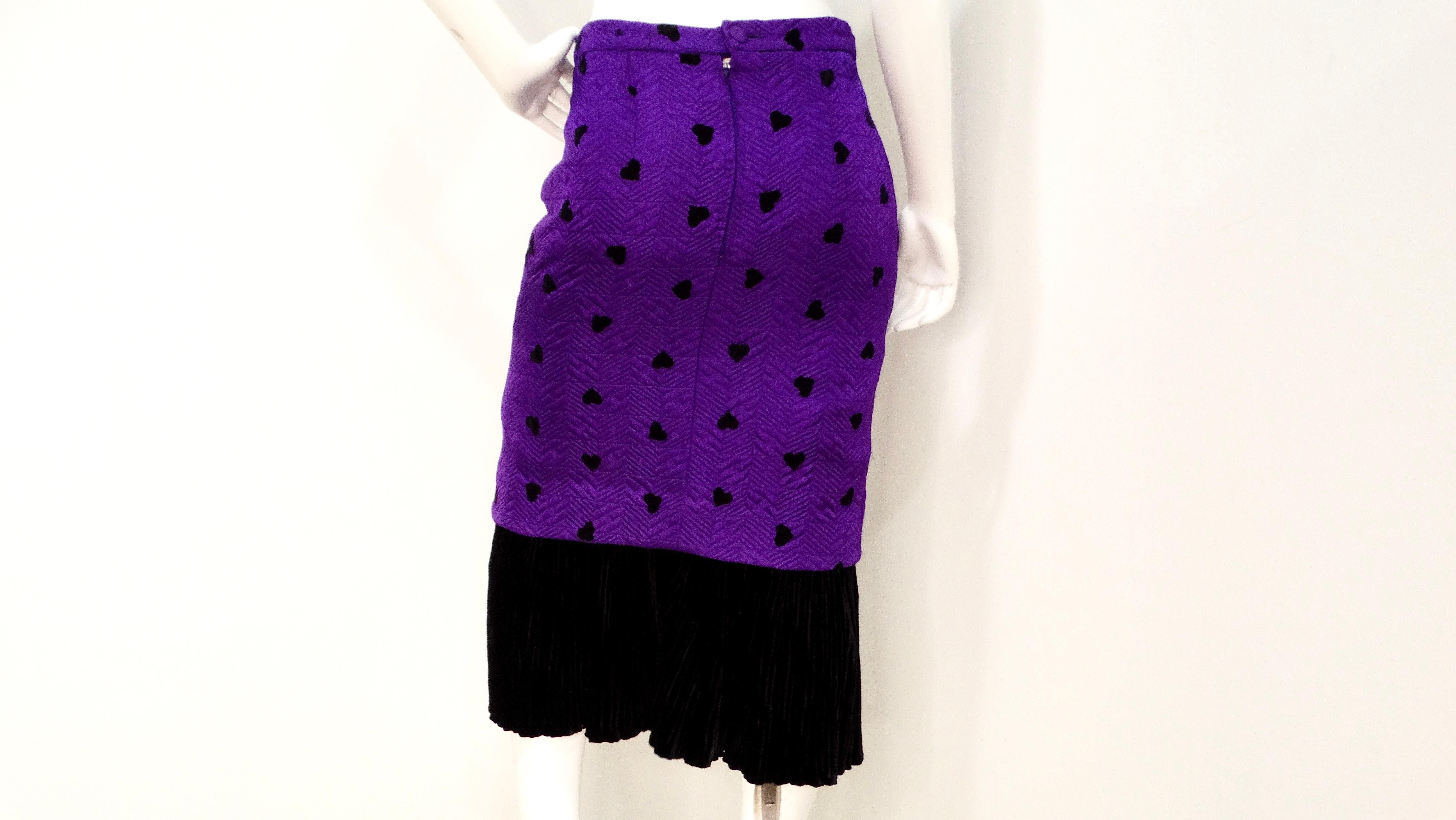 1980s Purple & Black Hearts Blazer & Pencil Skirt Suit Set For Sale 2