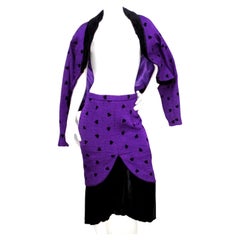 1980s Purple & Black Hearts Blazer & Pencil Skirt Suit Set