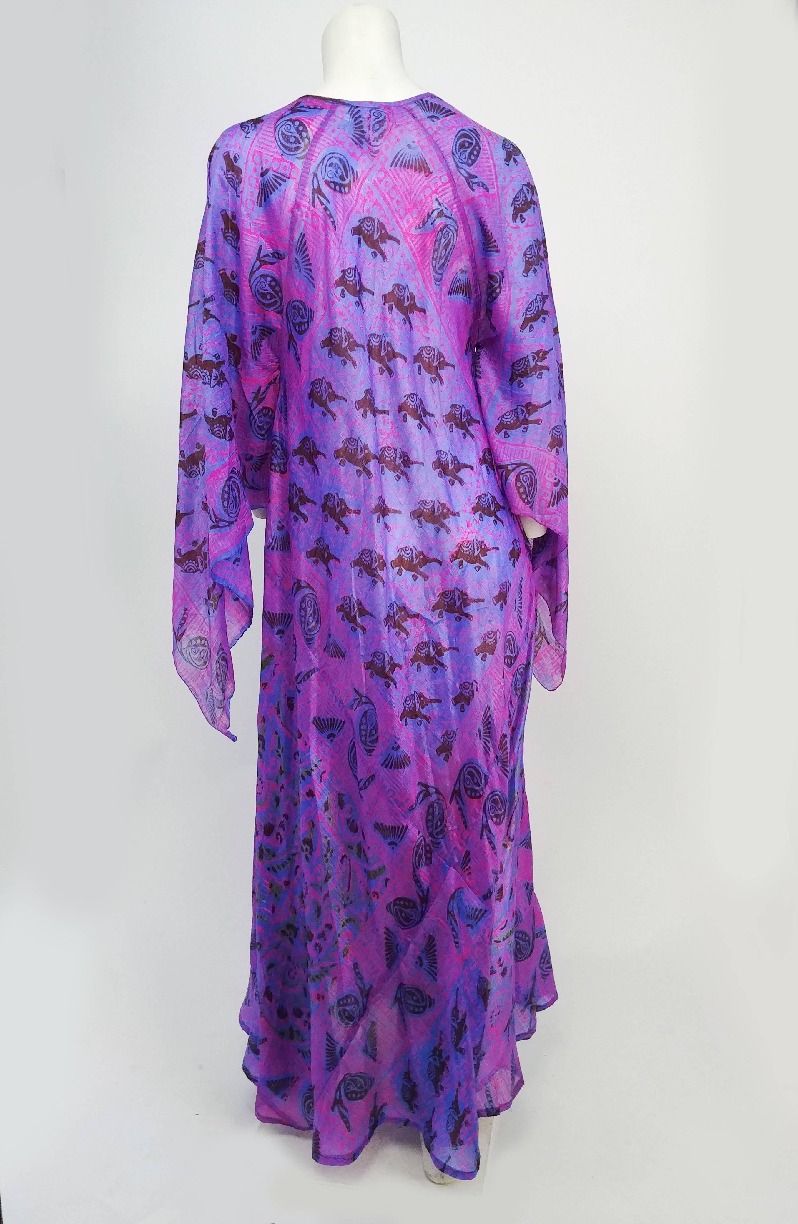 Women's Purple Chiffon Printed Kaftan, 1980s 