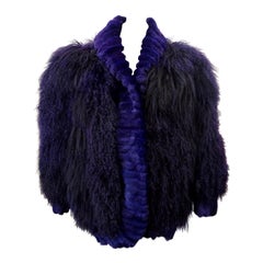 Used Purple Mongolian Lamb 1980s Oversized Fur Jacket 