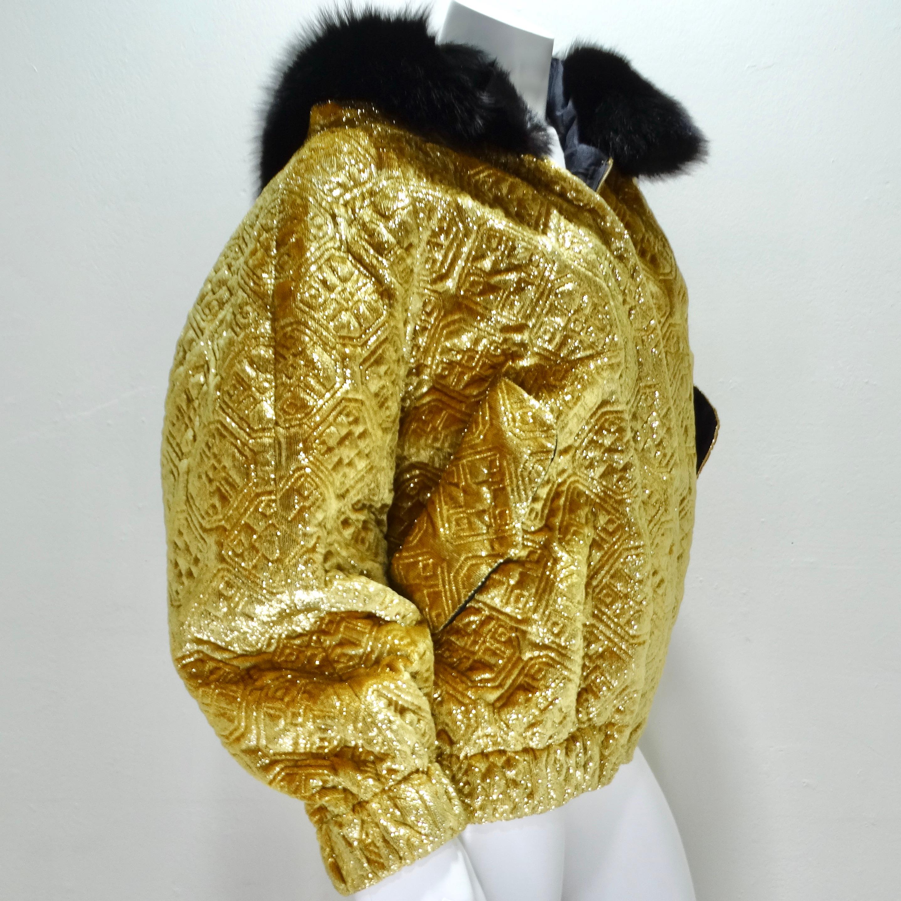 1980s Quilted Metallic Gold Fur Hood Jacket In Excellent Condition In Scottsdale, AZ