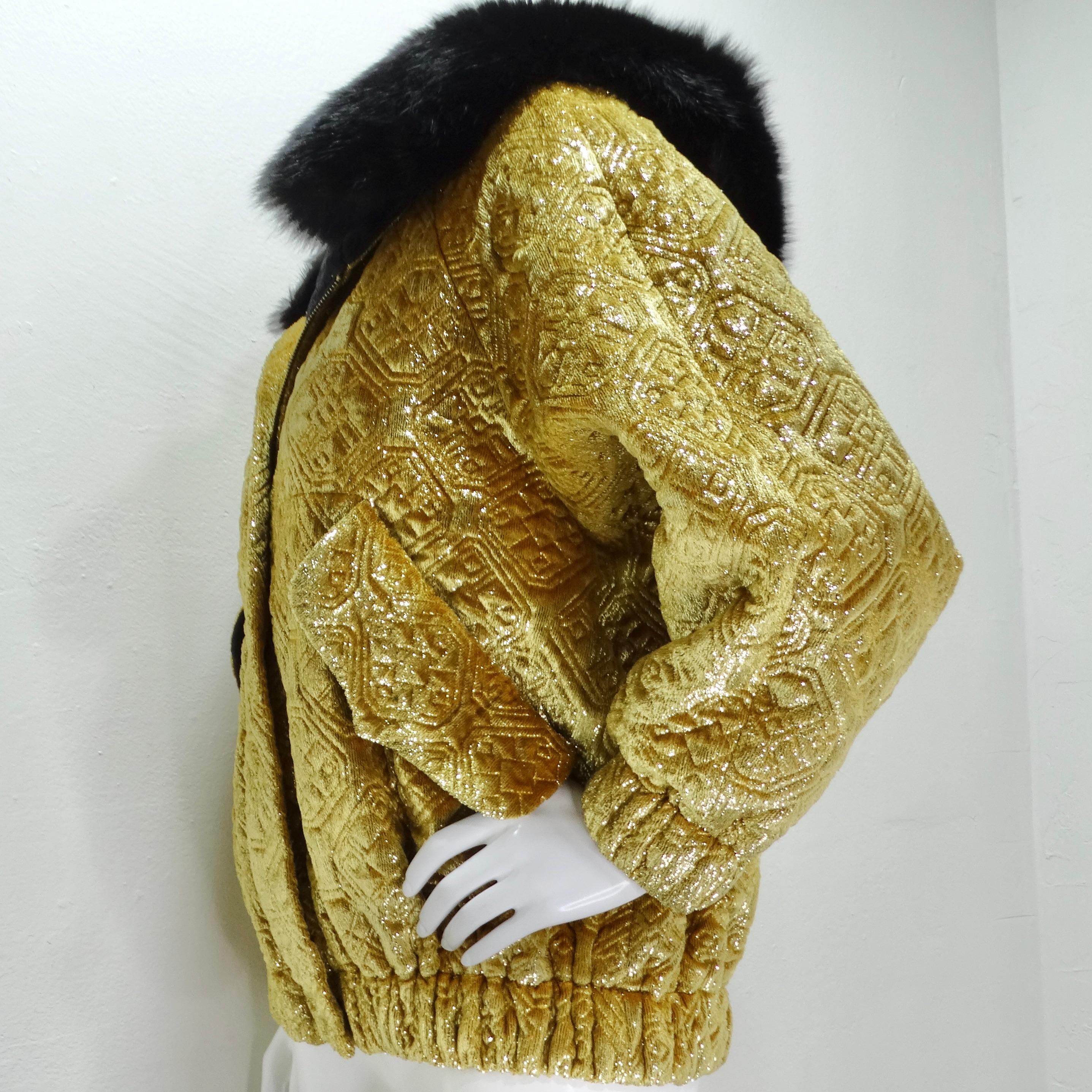 1980s Quilted Metallic Gold Fur Hood Jacket 1