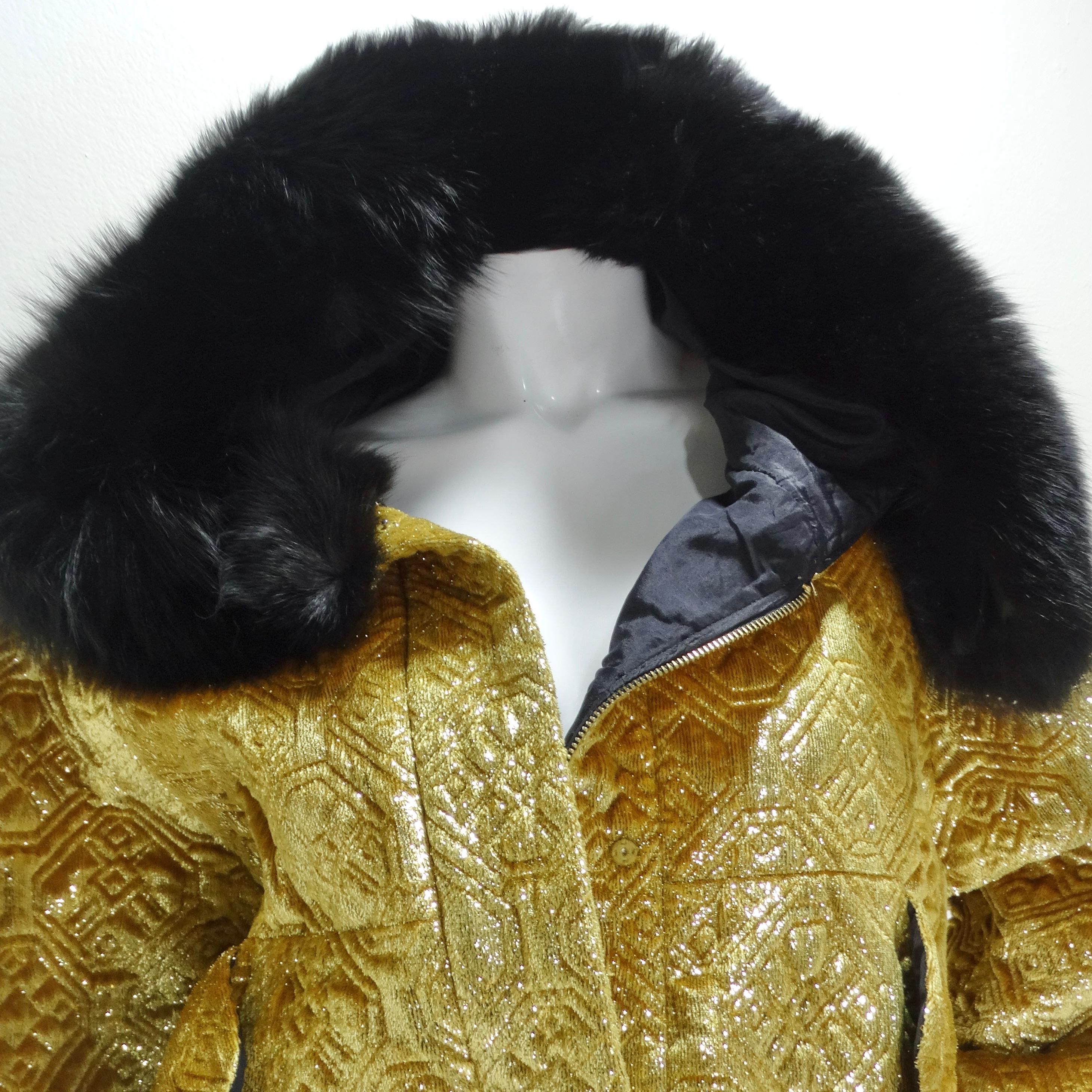 1980s Quilted Metallic Gold Fur Hood Jacket 3