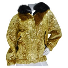 Vintage 1980s Quilted Metallic Gold Fur Hood Jacket