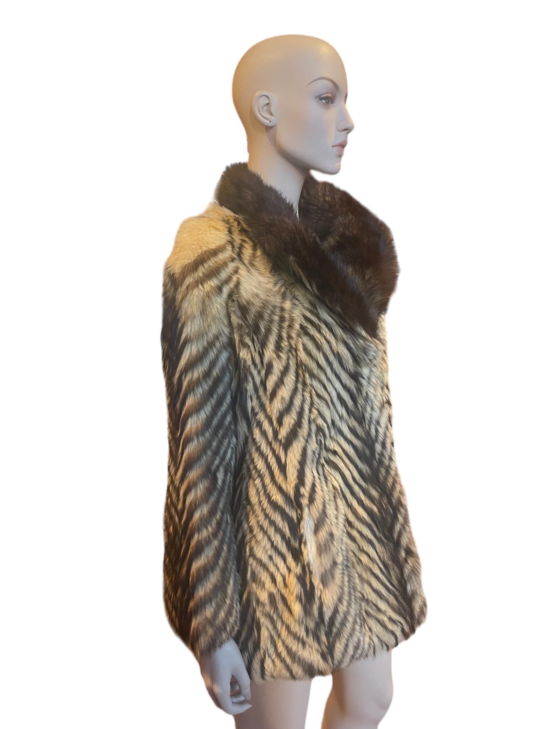Women's or Men's 1980s Raccoon Fur Jacket With Dyed Fur Stripes  For Sale