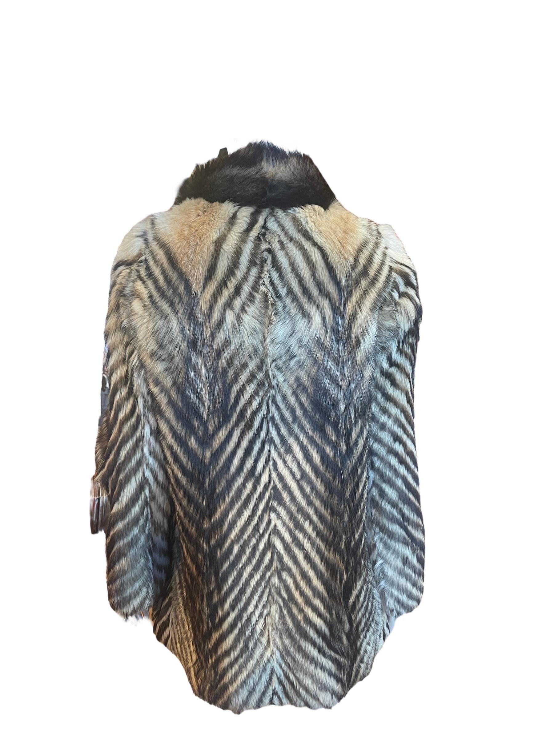 1980s Raccoon Fur Jacket With Dyed Fur Stripes  For Sale 1