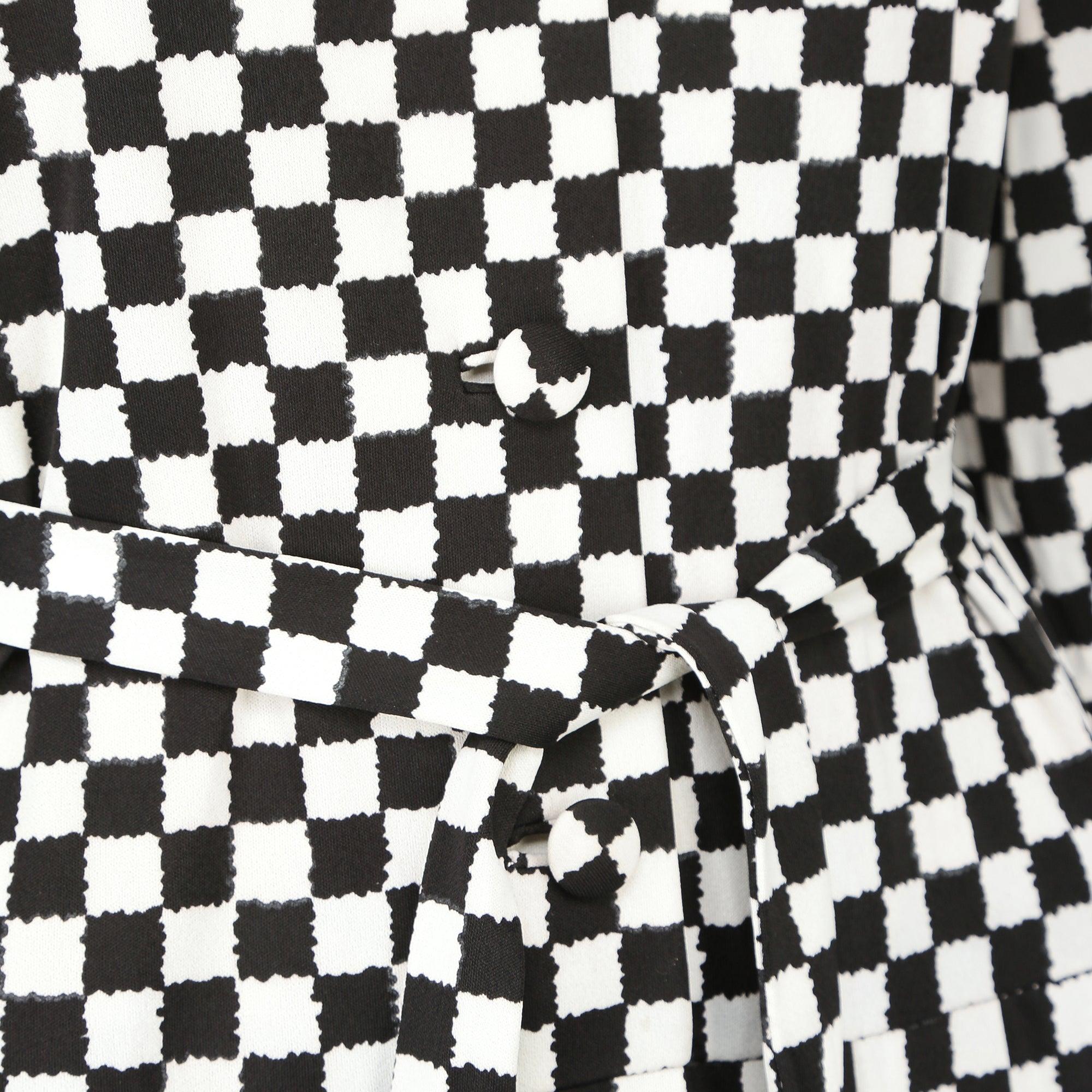 Women's 1980s Racine Black and White Checkerboard Silk Jersey Dress For Sale