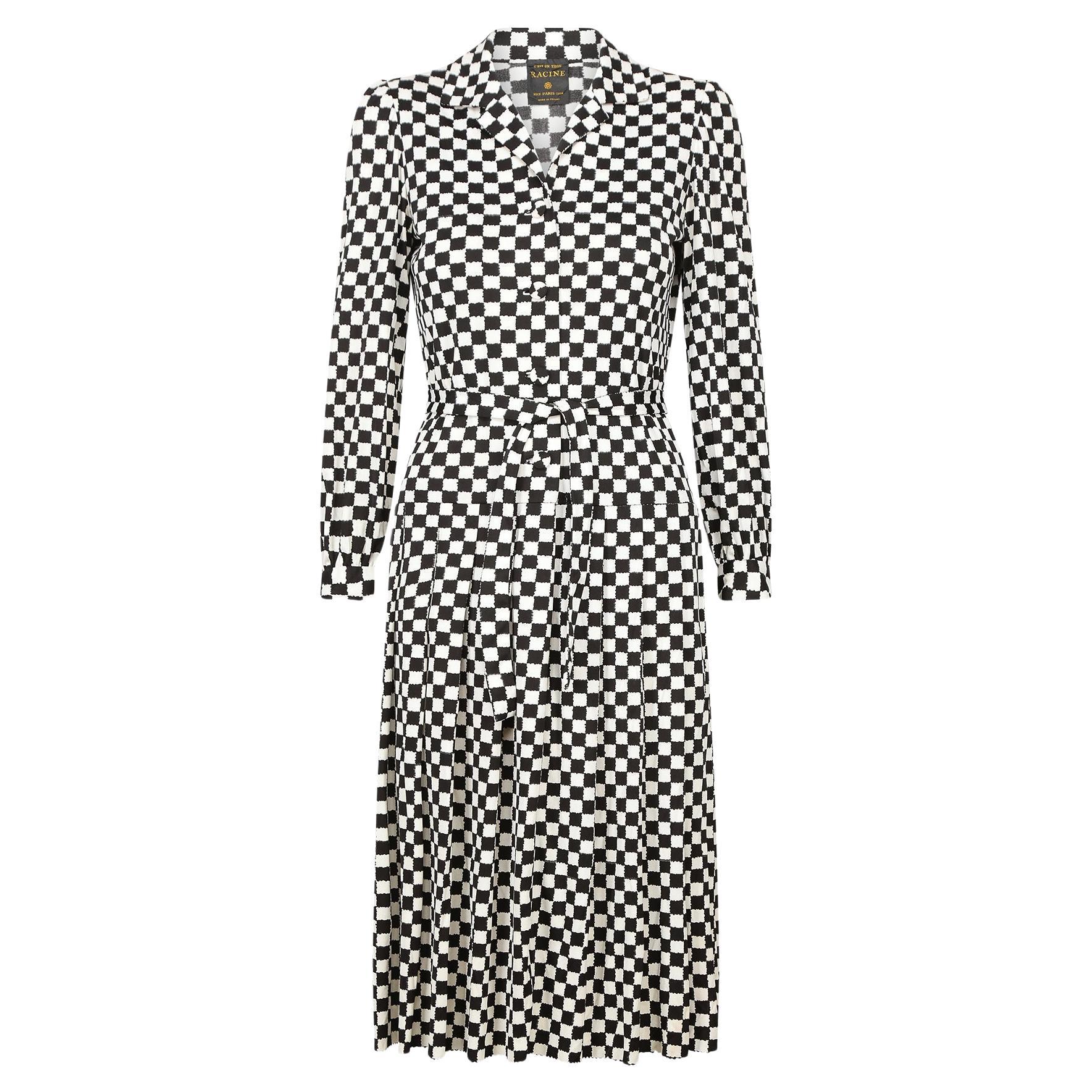 1980s Racine Black and White Checkerboard Silk Jersey Dress For Sale