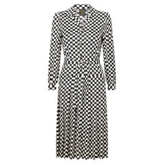 Vintage 1980s Racine Black and White Checkerboard Silk Jersey Dress