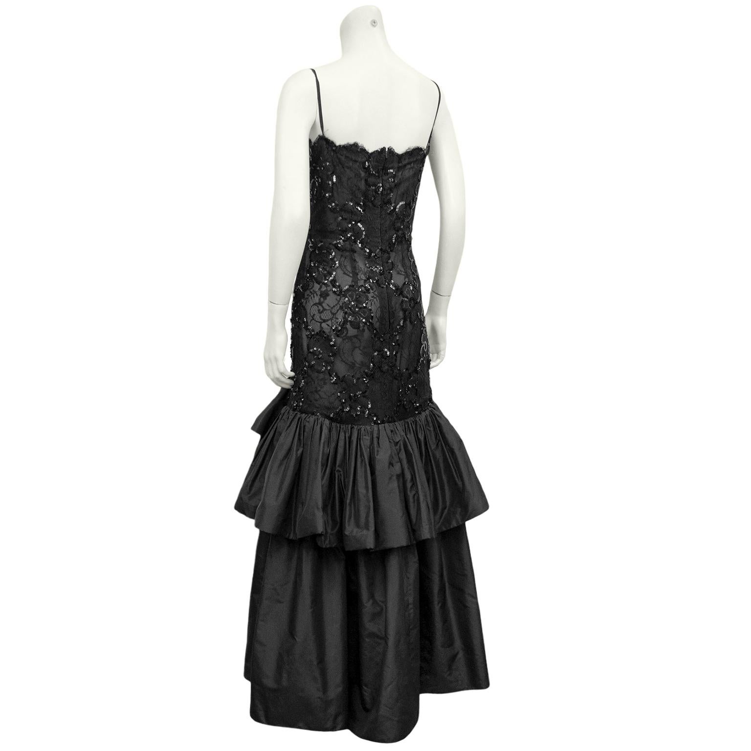1980s Raffaella Curiel Black Lace and Sequin Gown  In Good Condition For Sale In Toronto, Ontario