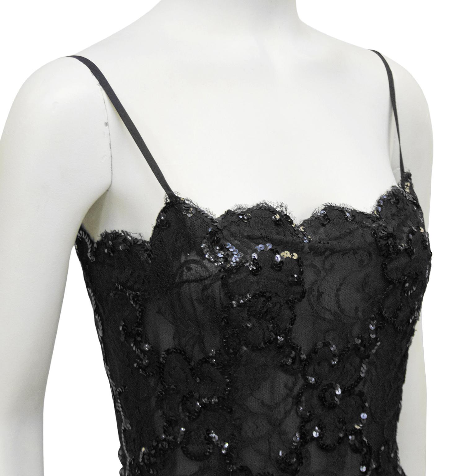 Women's 1980s Raffaella Curiel Black Lace and Sequin Gown  For Sale