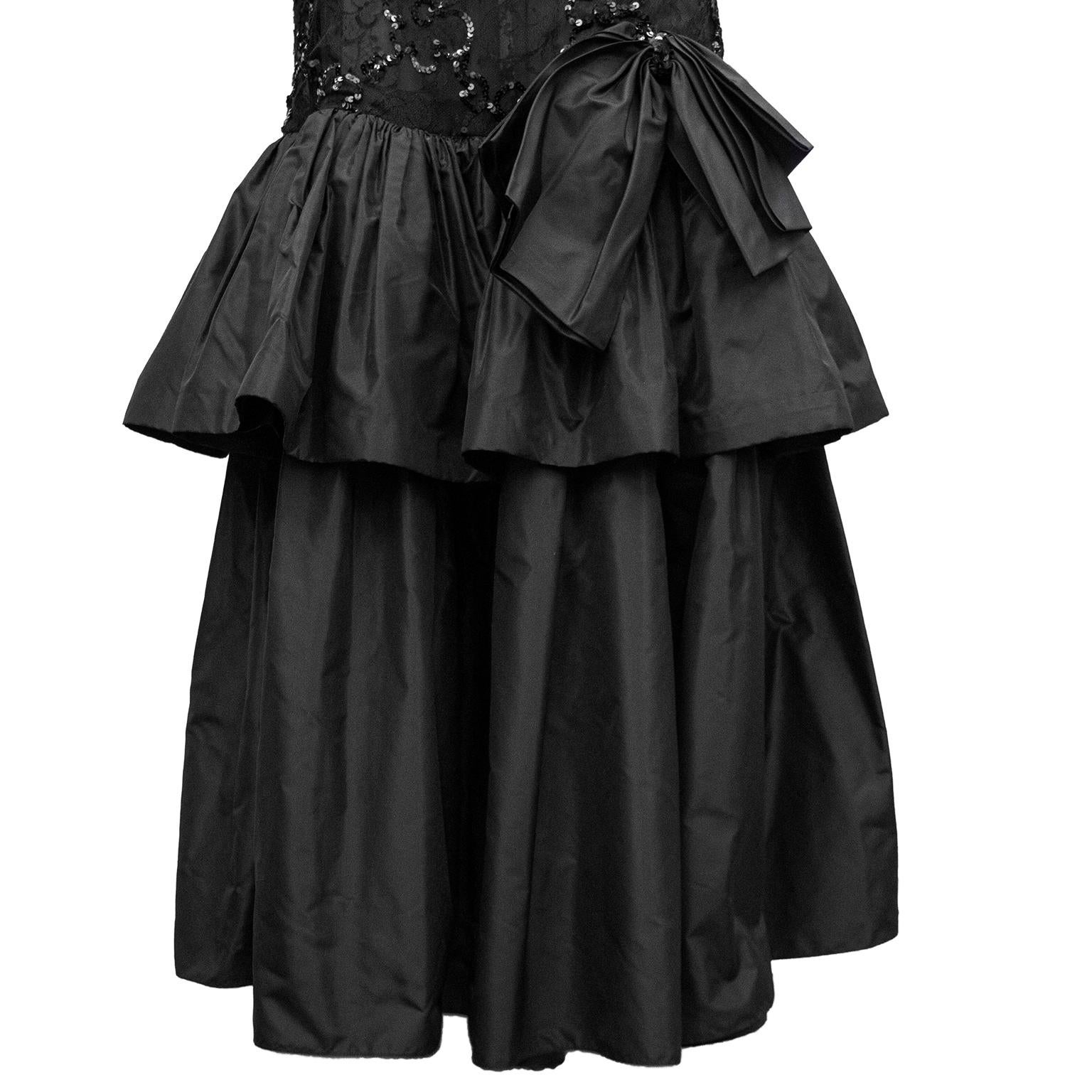 Women's 1980s Raffaella Curiel Black Lace and Sequin Gown For Sale